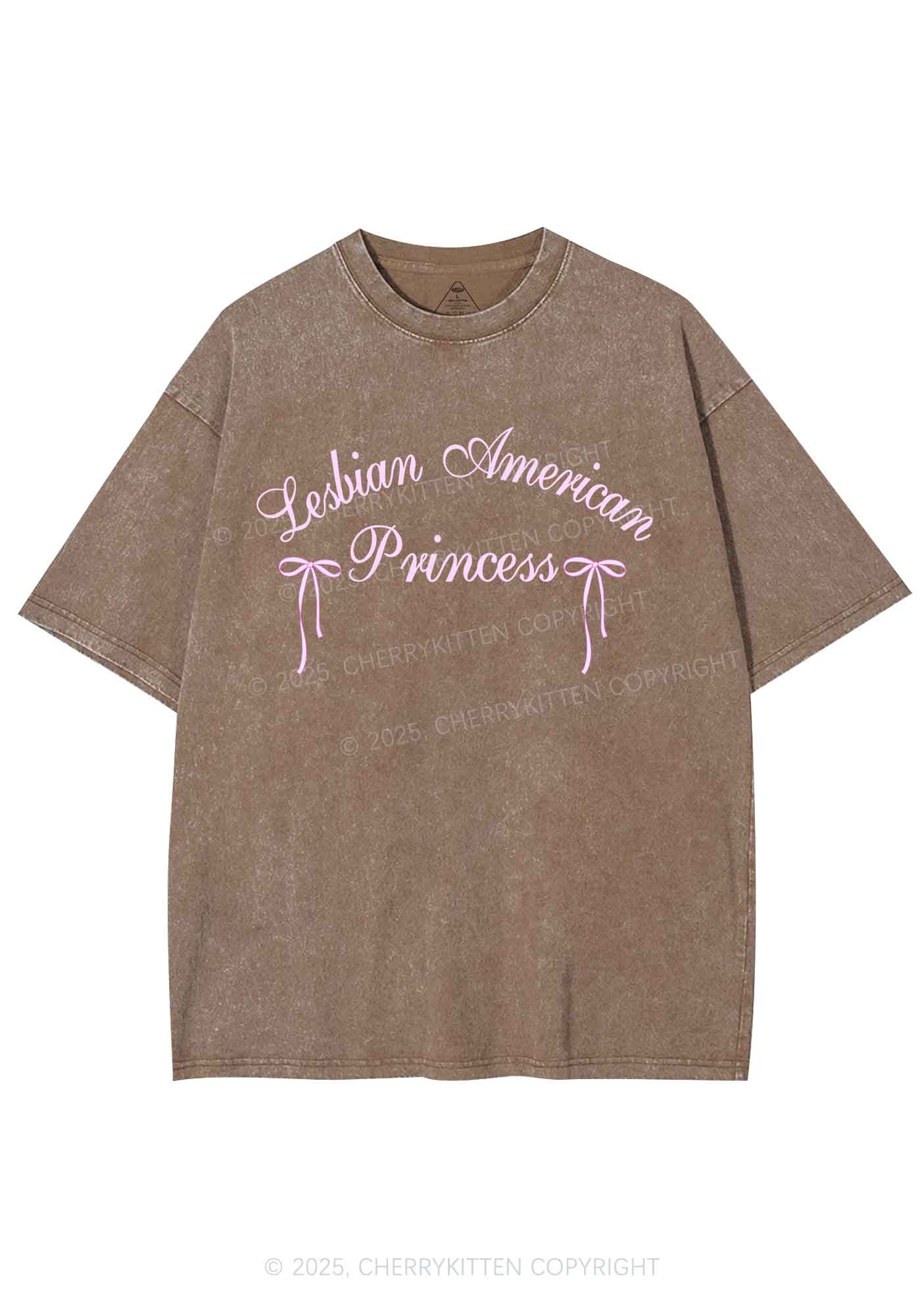 Lesbian American Princess Y2K Shirts Washed Tee Cherrykitten - Image 6