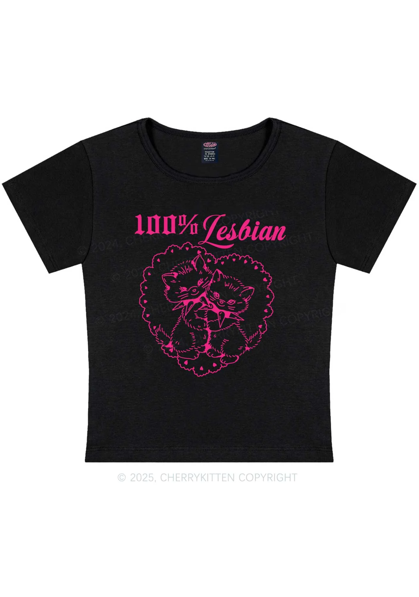 Lesbian Cats Y2K Baby Tee Cherrykitten - Image 3