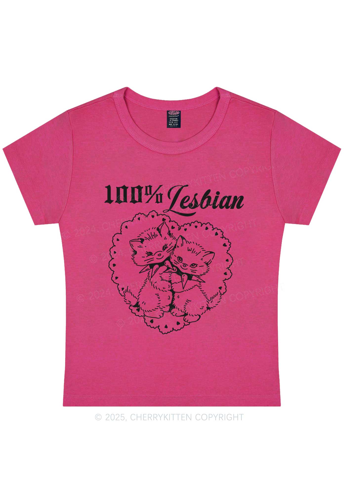 Lesbian Cats Y2K Baby Tee Cherrykitten - Image 7