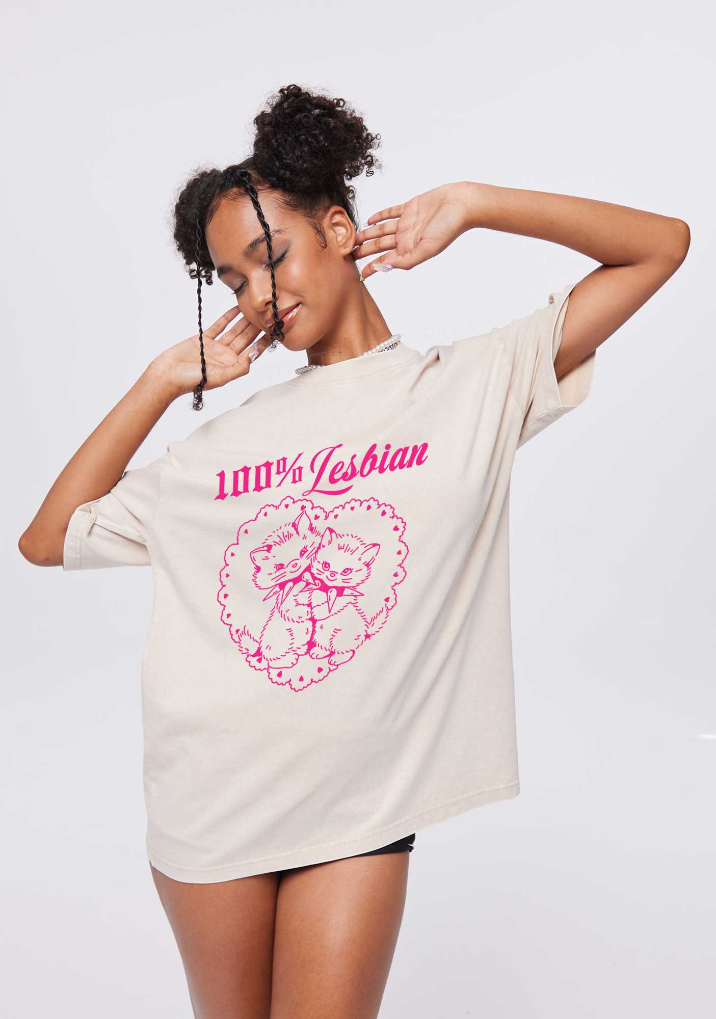 Lesbian Cats Y2K Shirts Washed Tee Cherrykitten - Image 2