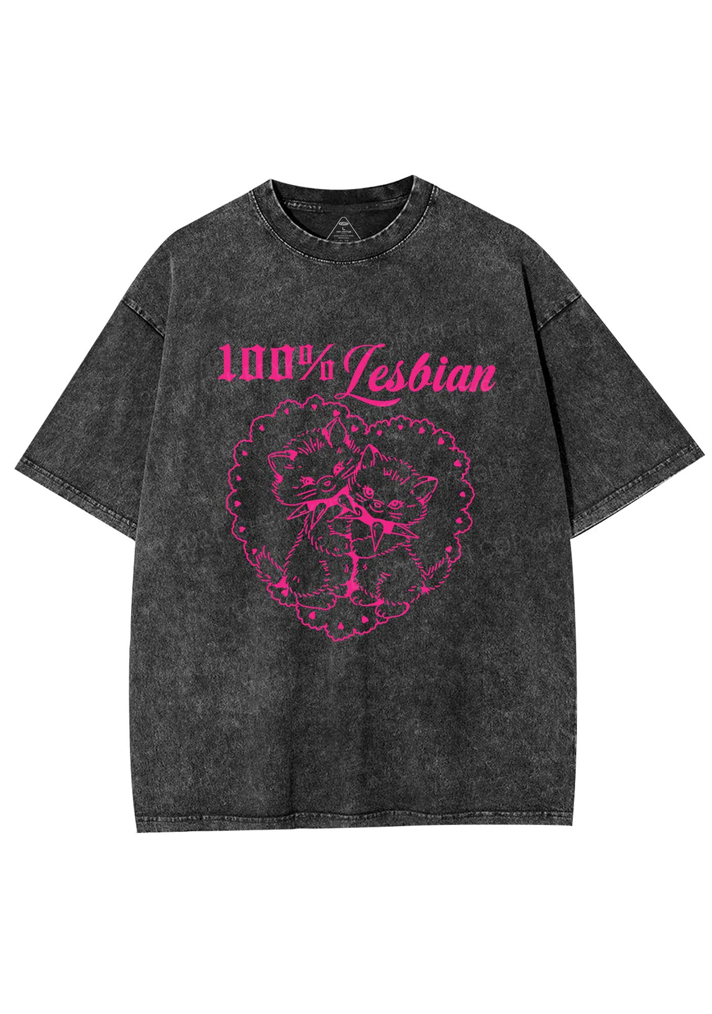 Lesbian Cats Y2K Shirts Washed Tee Cherrykitten - Image 3