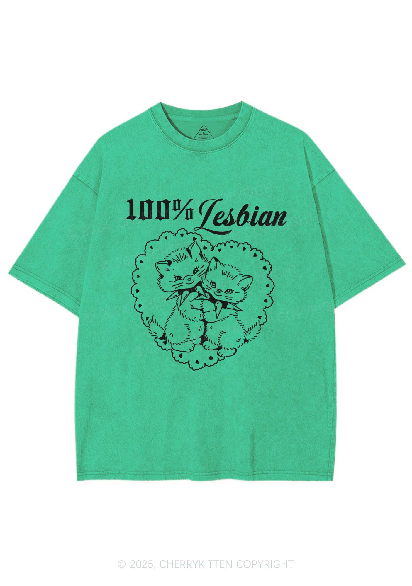 Lesbian Cats Y2K Shirts Washed Tee Cherrykitten - Image 6