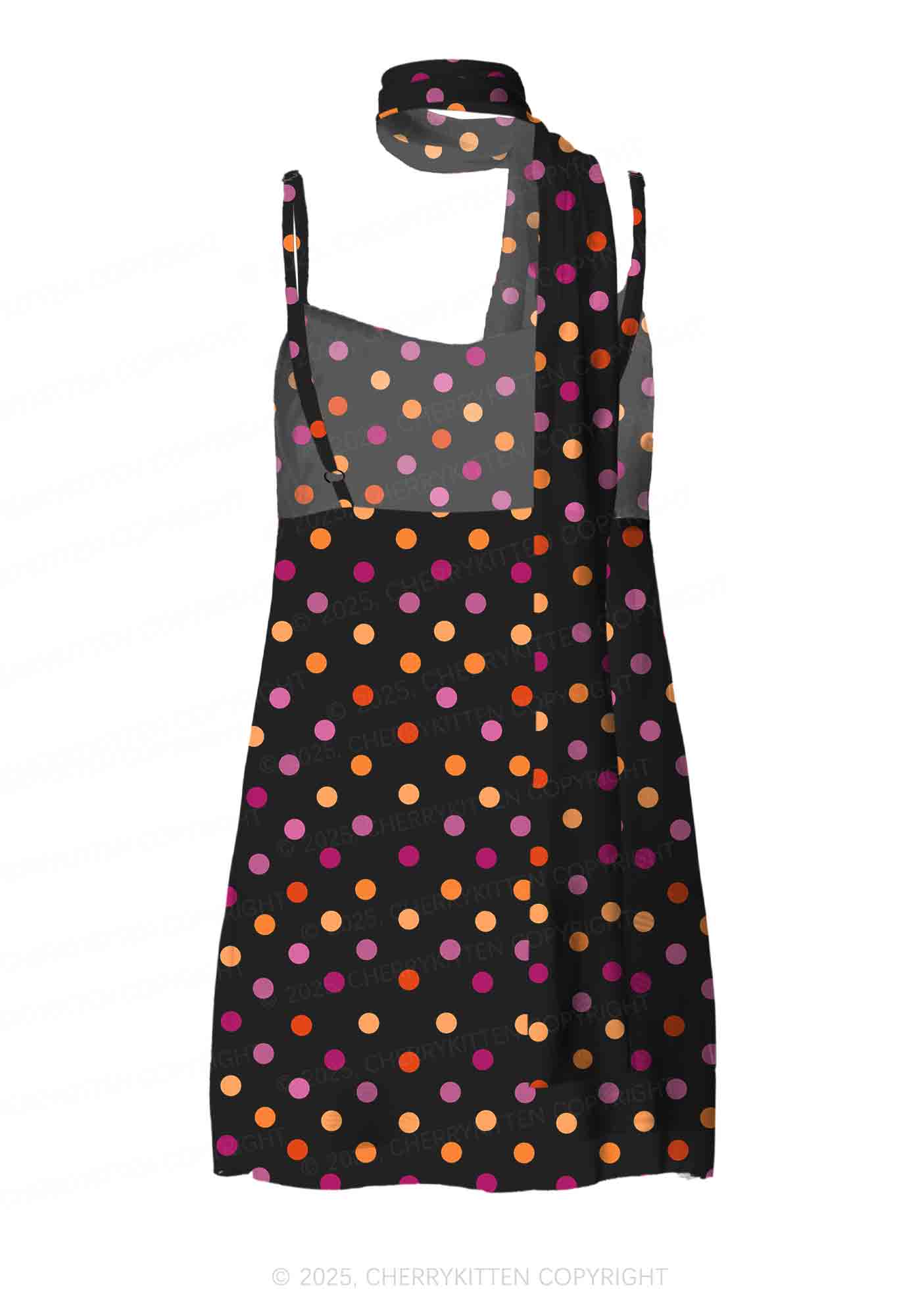 Lesbian Dots Pride Y2K Mesh Slip Dress With Scarf Set Cherrykitten - Image 3