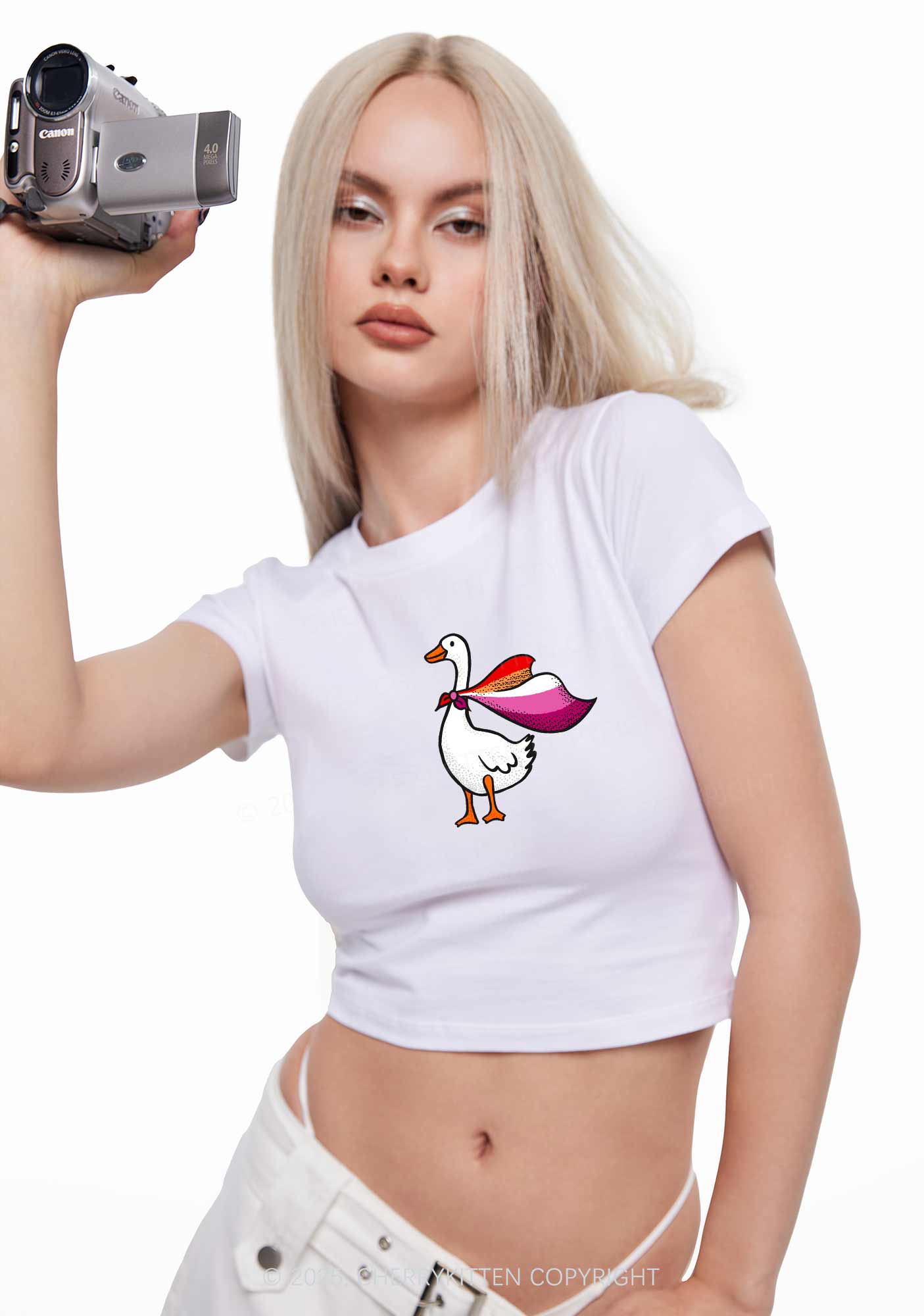 Lesbian Goose Pride Y2K Baby Tee Cherrykitten - Image 2