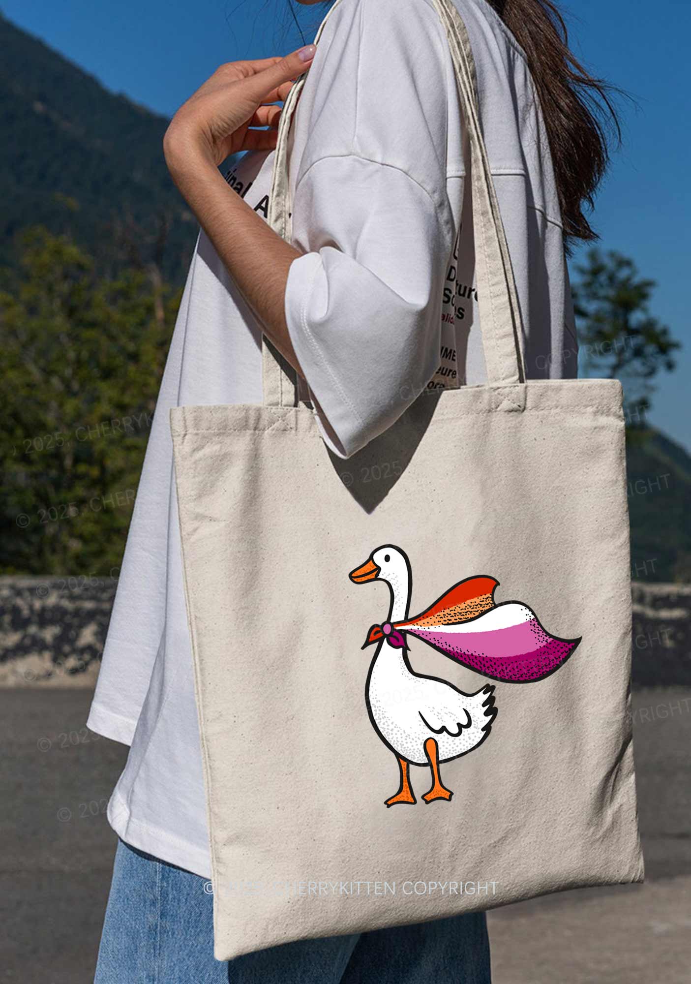 Lesbian Goose Pride Y2K Canvas Tote Bag Cherrykitten - Image 2