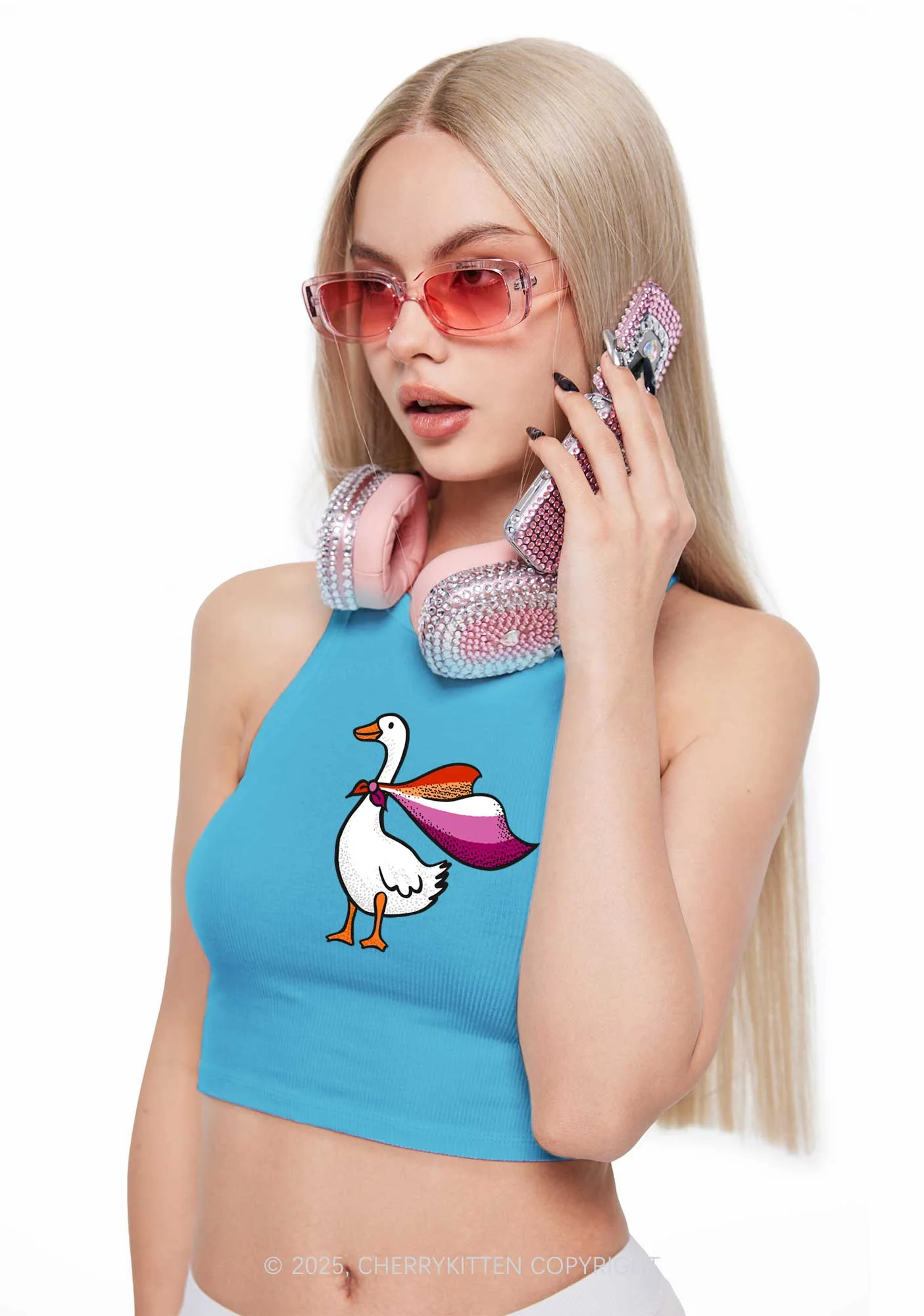 Lesbian Goose Pride Y2K Crop Tank Top Cherrykitten - Image 2