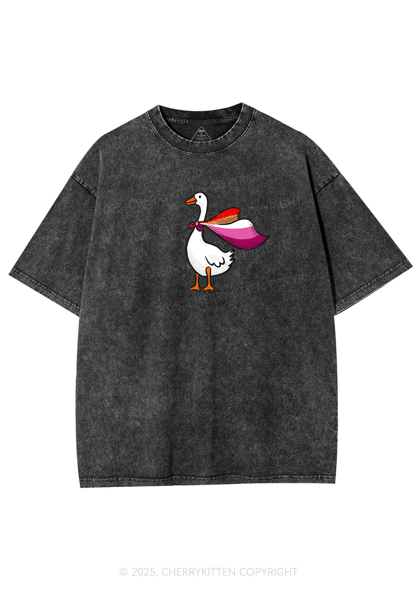 Lesbian Goose Pride Y2K Shirts Washed Tee Cherrykitten - Image 3