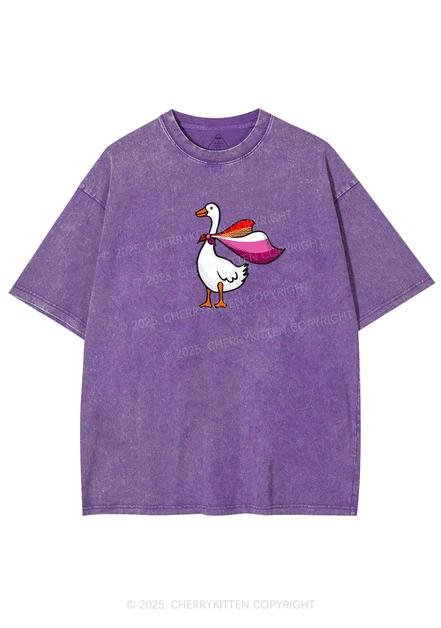 Lesbian Goose Pride Y2K Shirts Washed Tee Cherrykitten - Image 4
