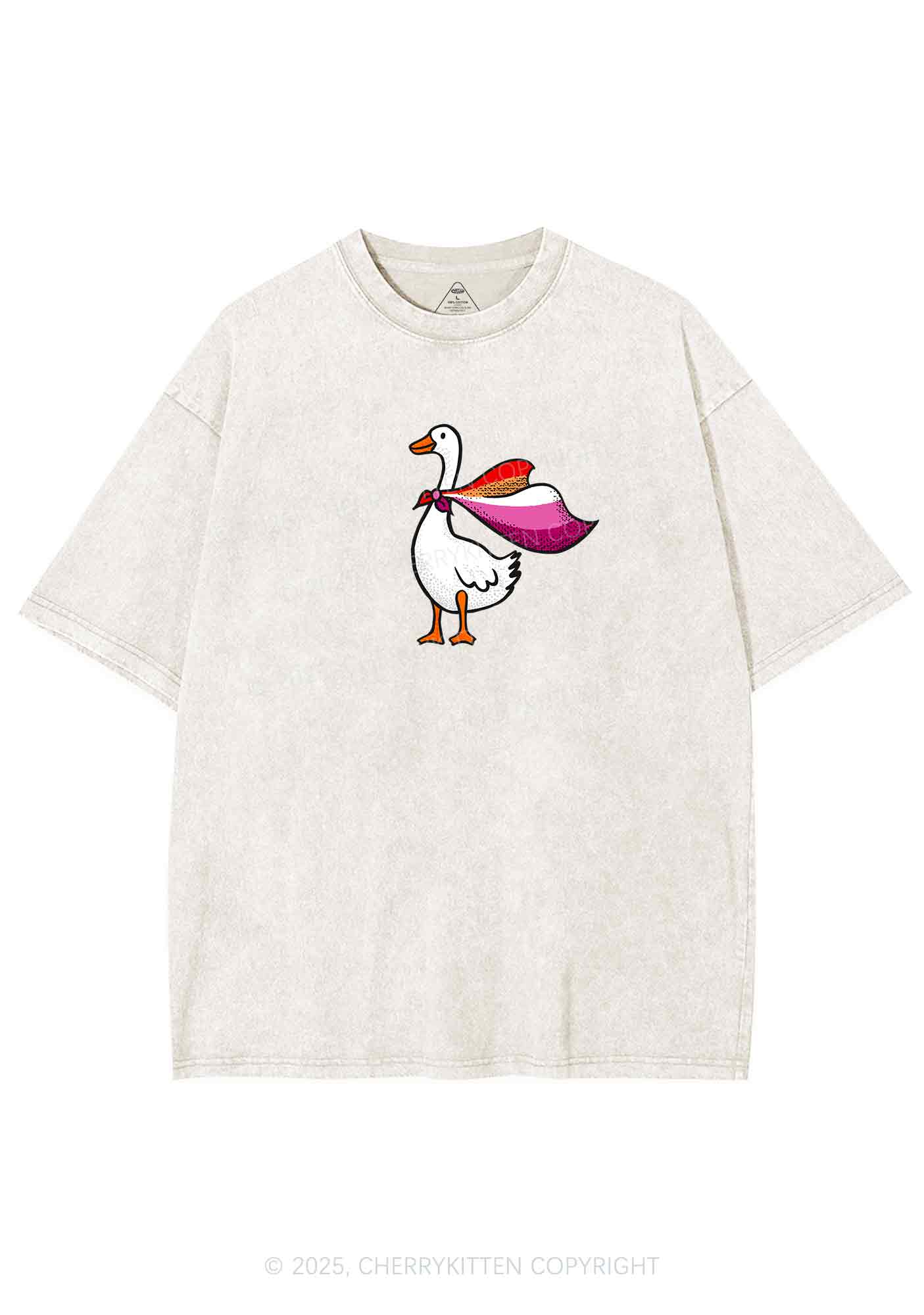 Lesbian Goose Pride Y2K Shirts Washed Tee Cherrykitten - Image 5