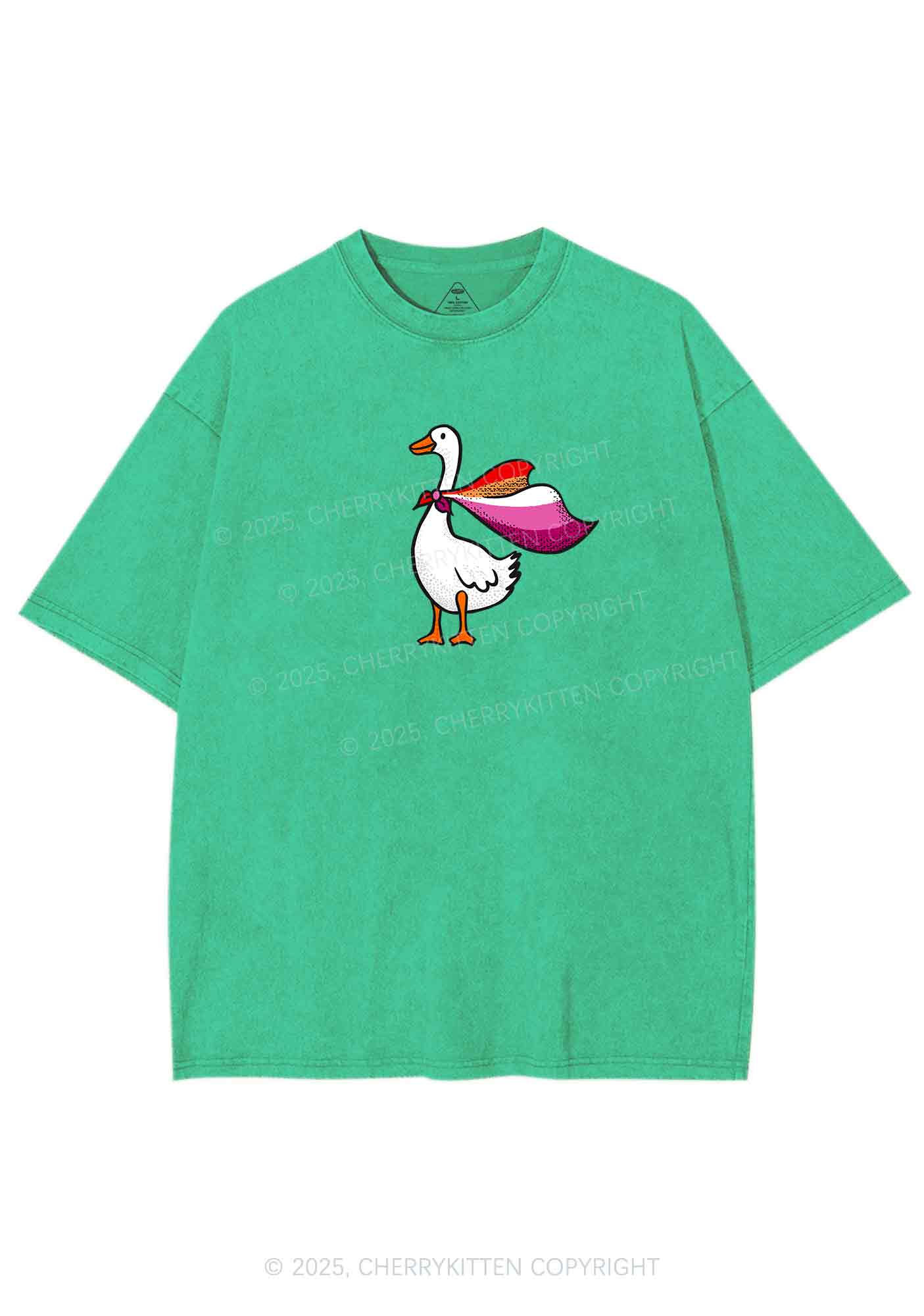 Lesbian Goose Pride Y2K Shirts Washed Tee Cherrykitten - Image 6