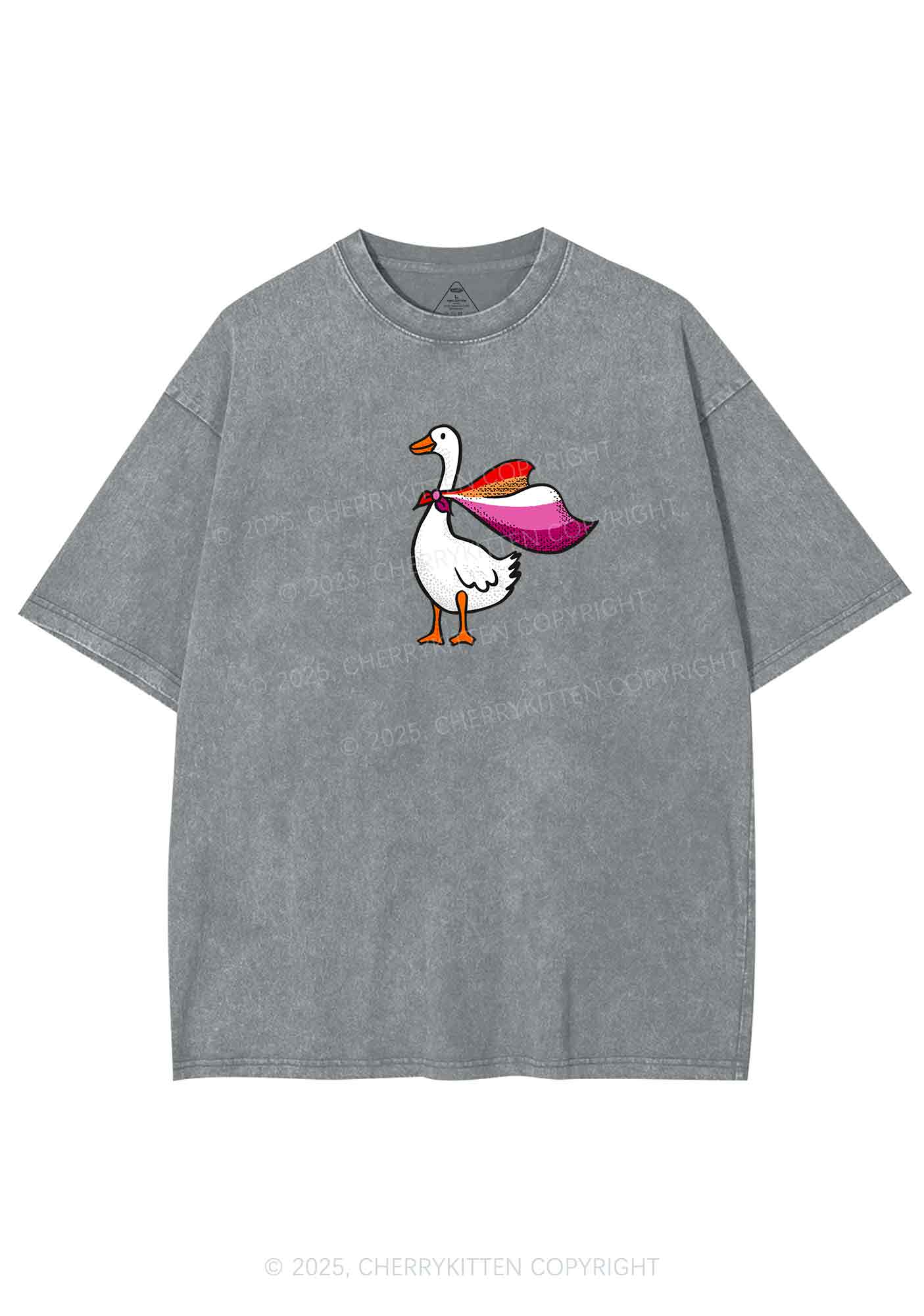 Lesbian Goose Pride Y2K Shirts Washed Tee Cherrykitten - Image 7