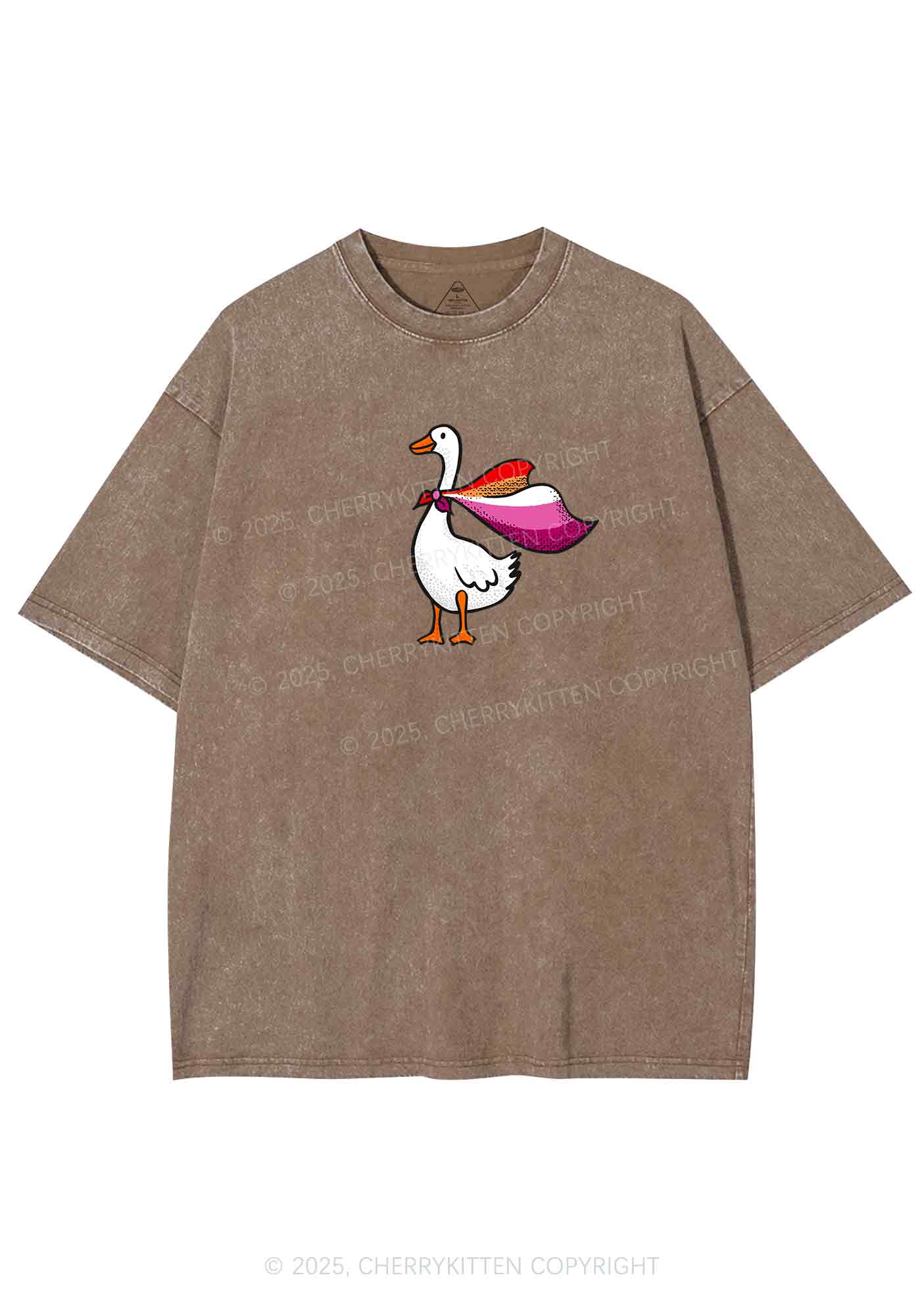 Lesbian Goose Pride Y2K Shirts Washed Tee Cherrykitten - Image 8