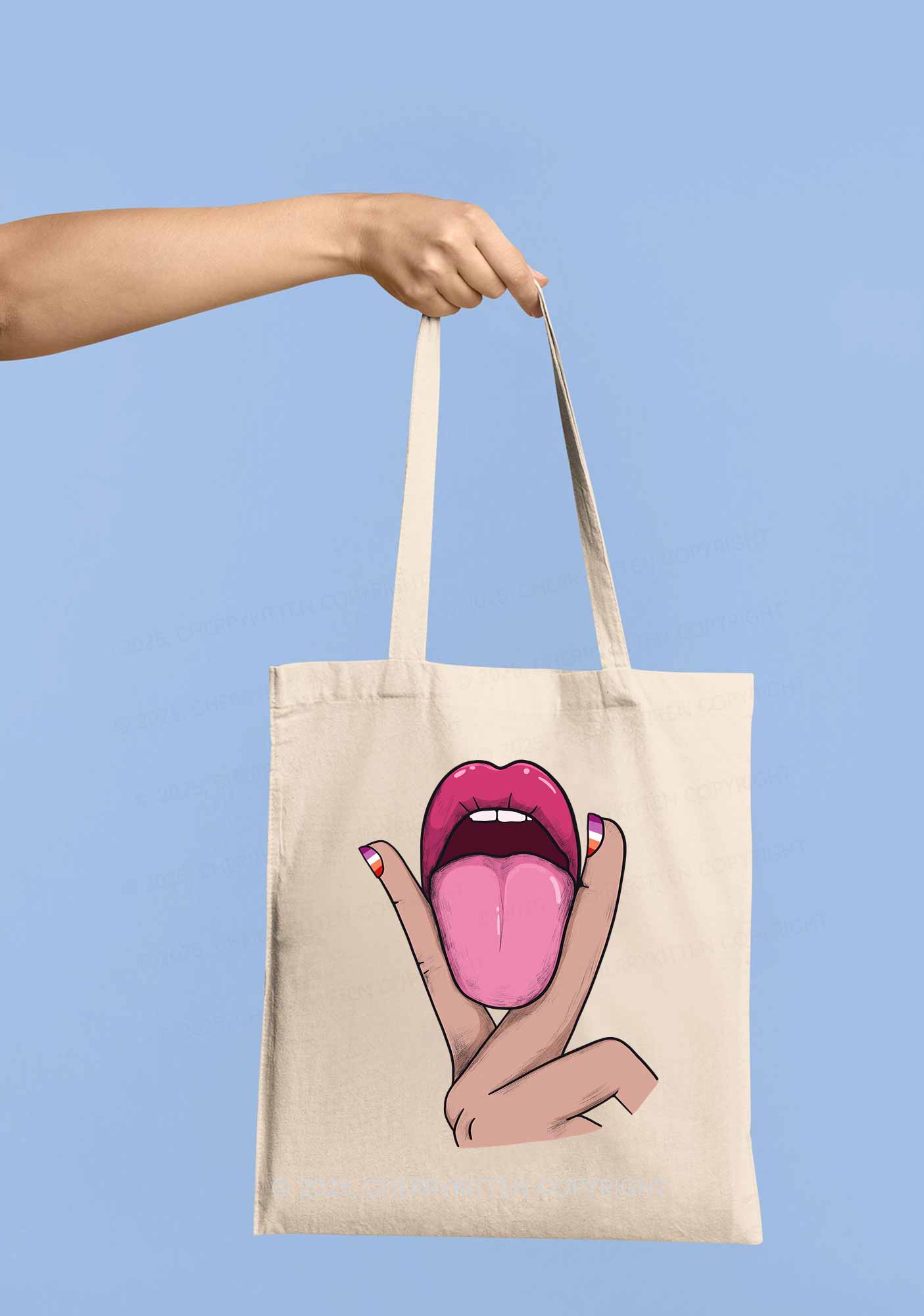 Lesbian Kissing Pride Y2K Canvas Tote Bag Cherrykitten - Image 2