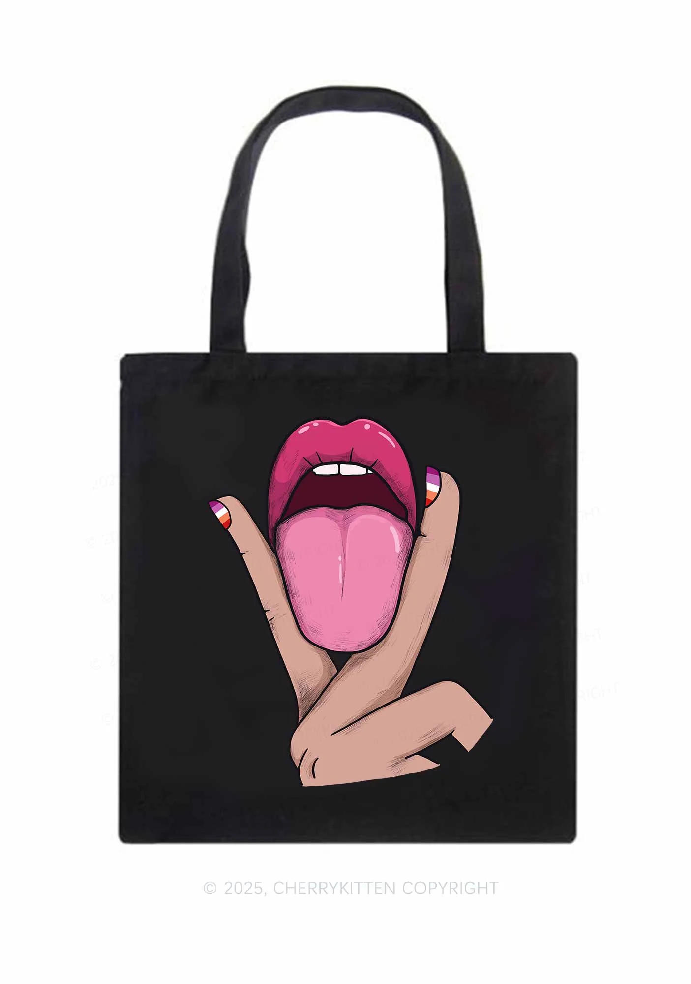 Lesbian Kissing Pride Y2K Canvas Tote Bag Cherrykitten - Image 3
