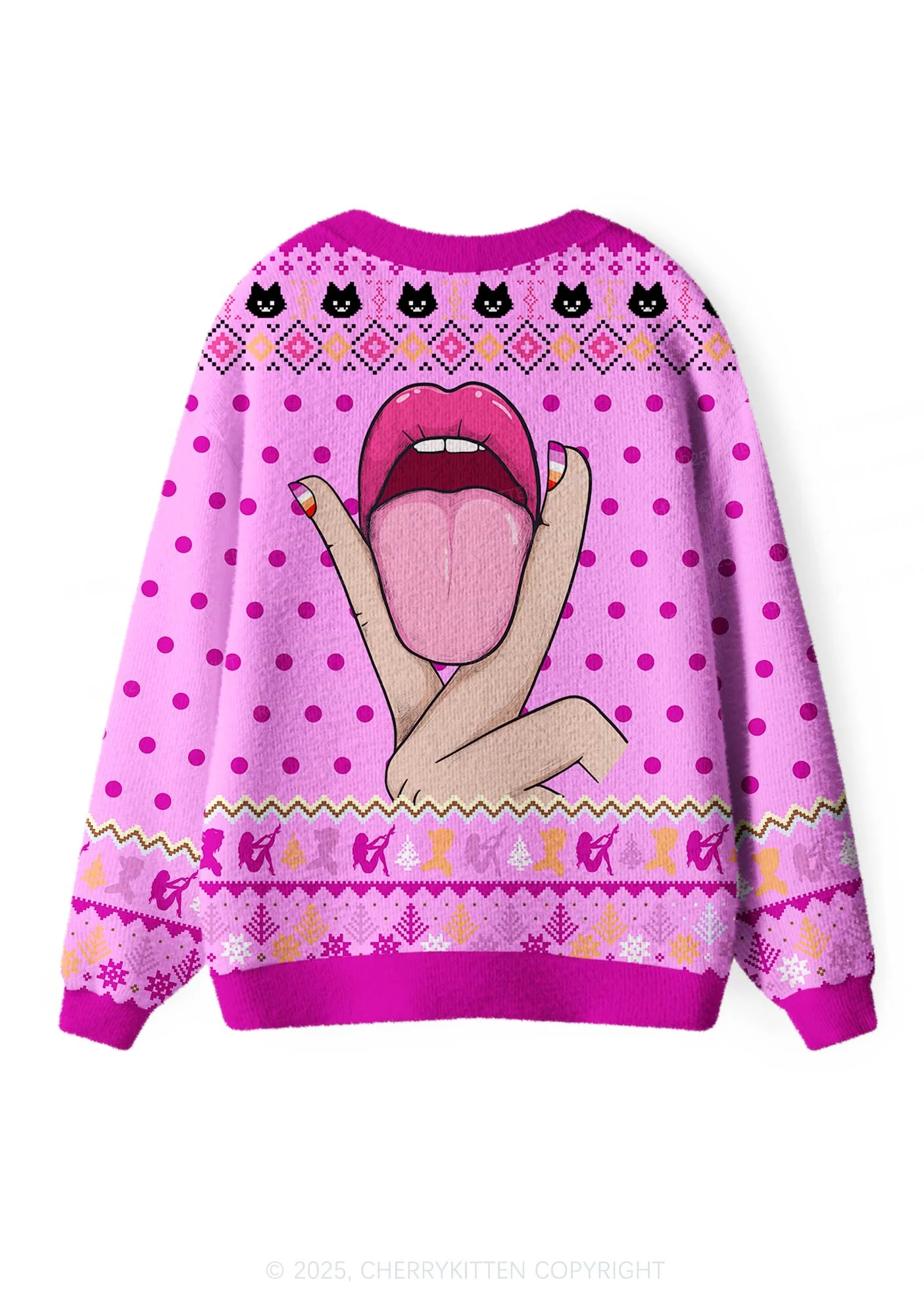 Lesbian Kissing Pride Y2K Christmas Cardigan Knit Sweatshirt Cherrykitten - Image 2