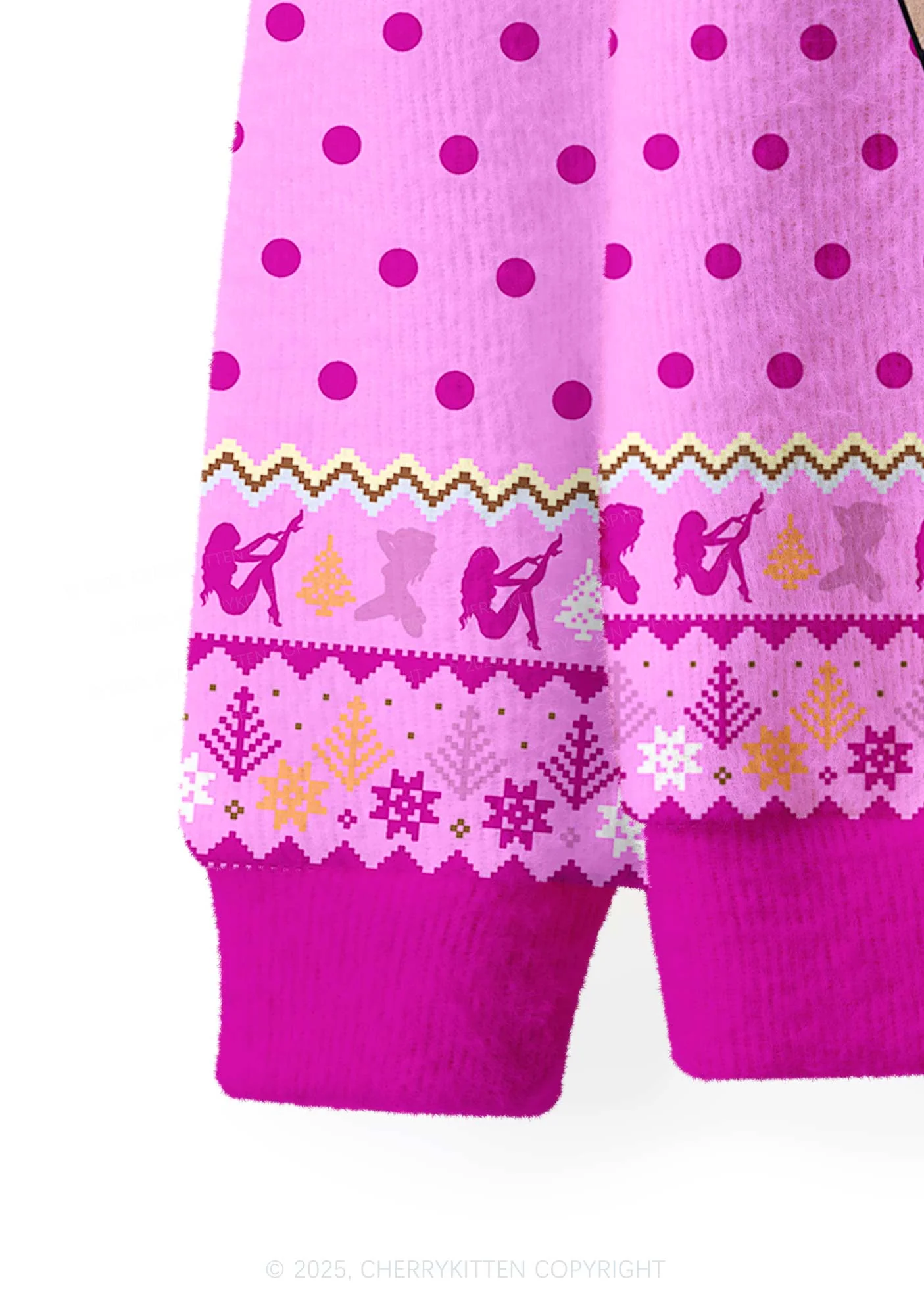 Lesbian Kissing Pride Y2K Christmas Cardigan Knit Sweatshirt Cherrykitten - Image 4