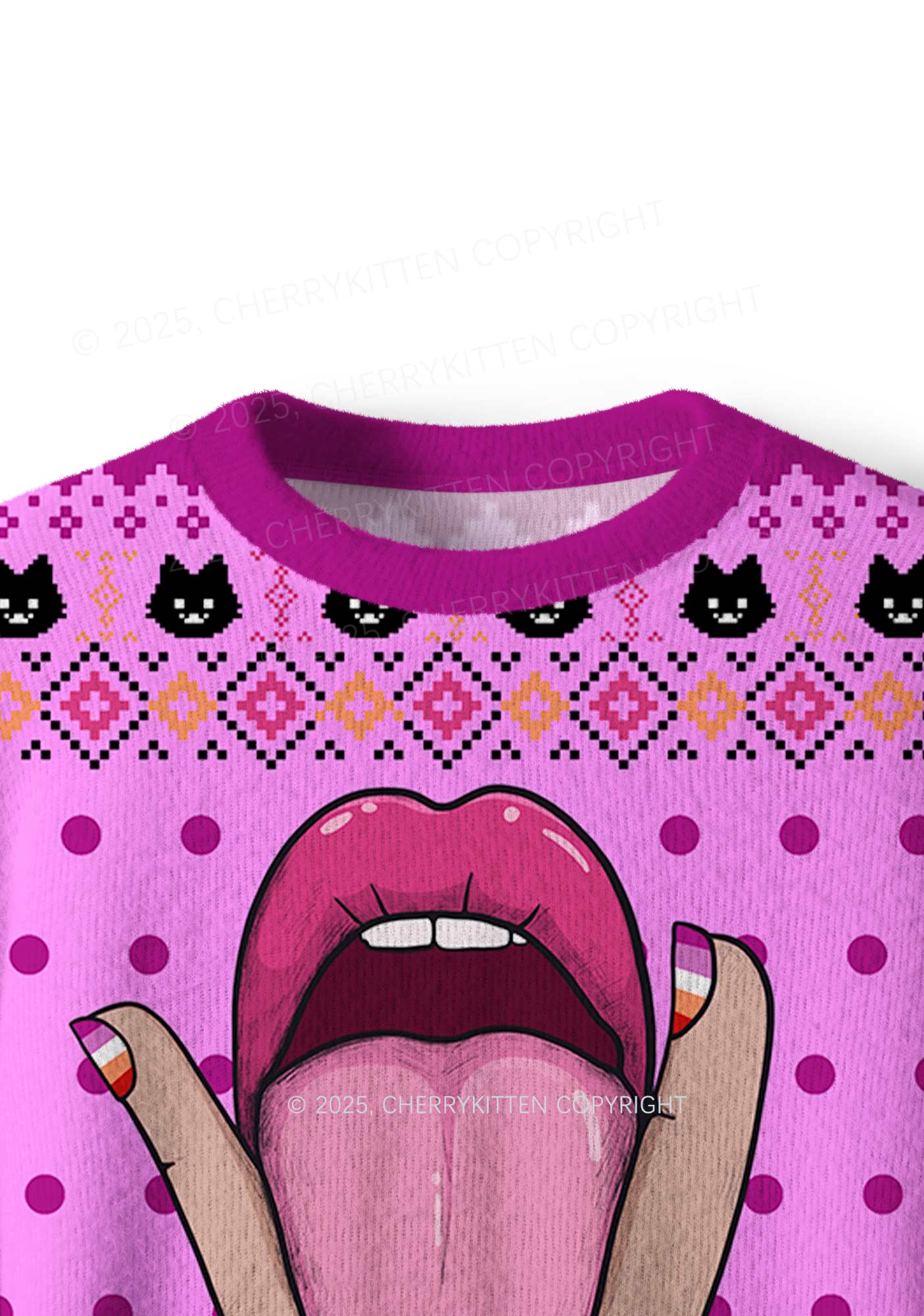 Lesbian Kissing Pride Y2K Christmas Knit Sweatshirt Cherrykitten - Image 5