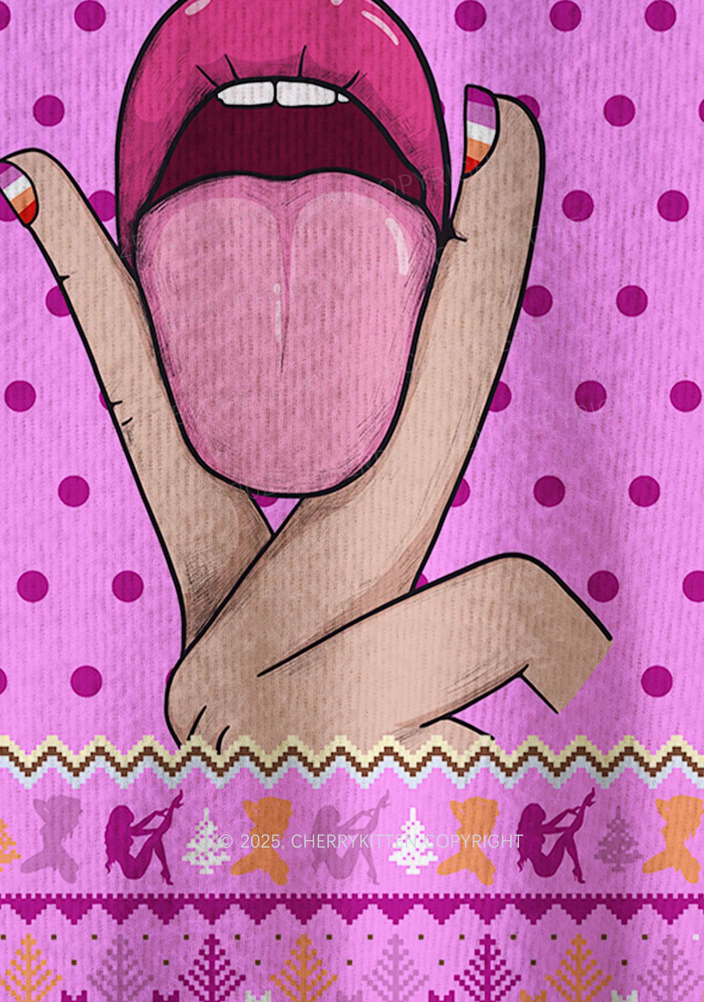 Lesbian Kissing Pride Y2K Christmas Knit Sweatshirt Cherrykitten - Image 6