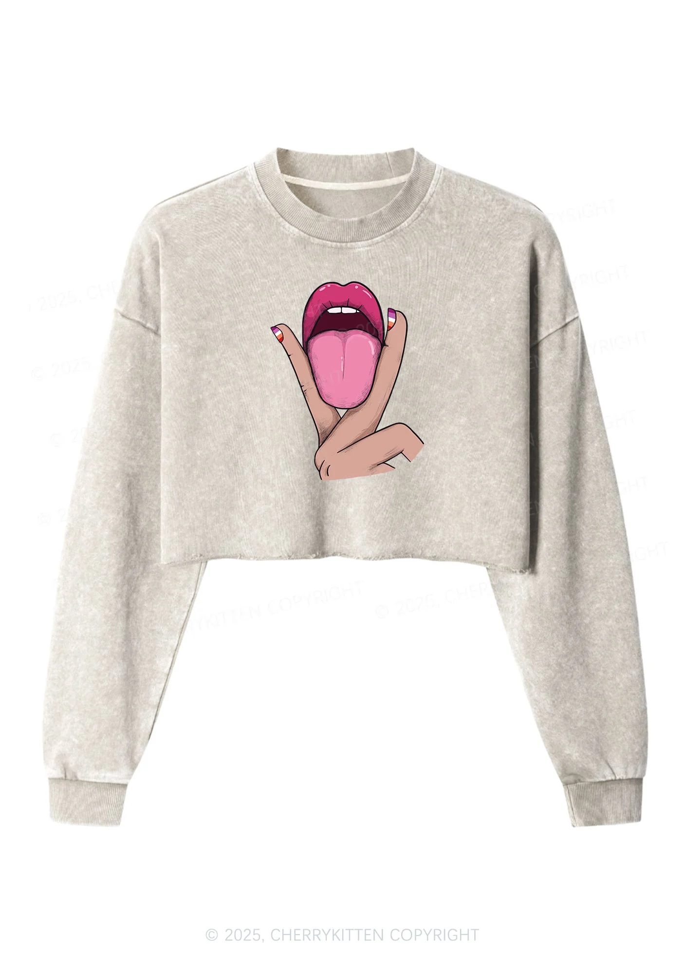 Lesbian Kissing Pride Y2K Crop Washed Sweatshirts Cherrykitten - Image 4