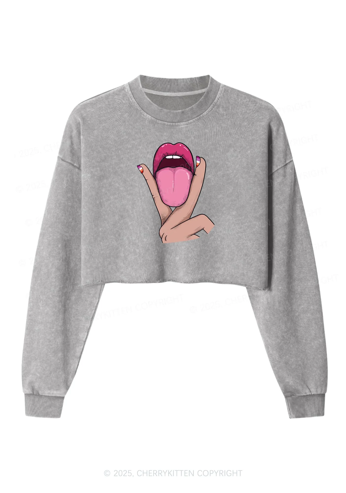 Lesbian Kissing Pride Y2K Crop Washed Sweatshirts Cherrykitten - Image 5