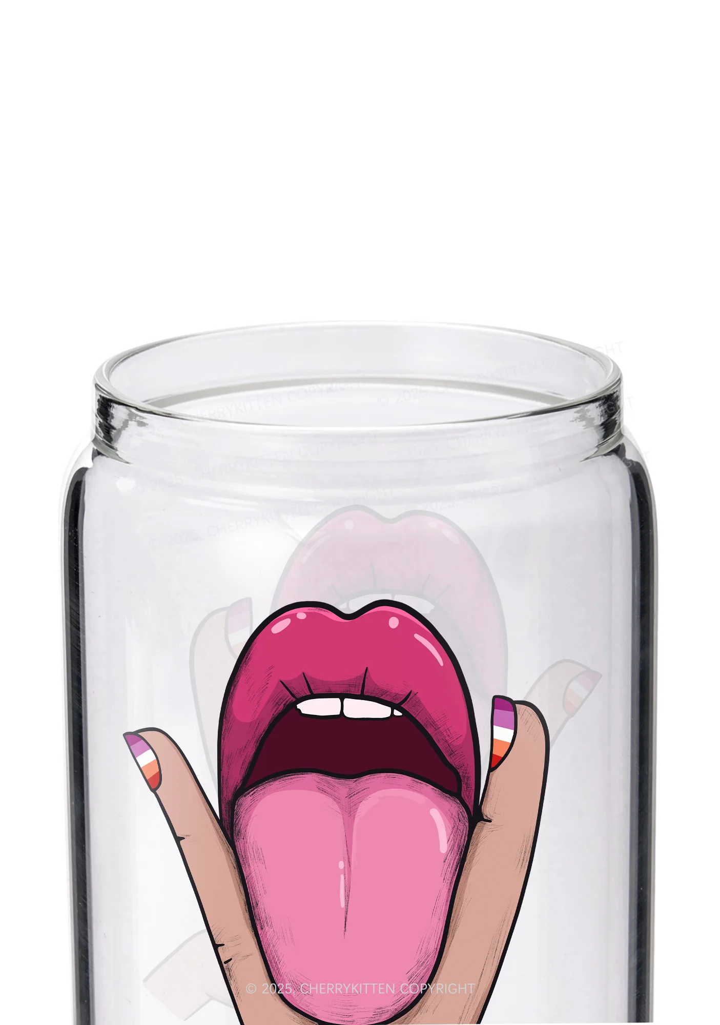 Lesbian Kissing Pride Y2K Printed Glass Cup Cherrykitten - Image 2