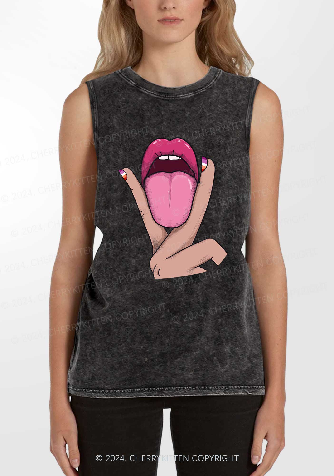Lesbian Kissing Y2K Washed Tank Cherrykitten - Image 2