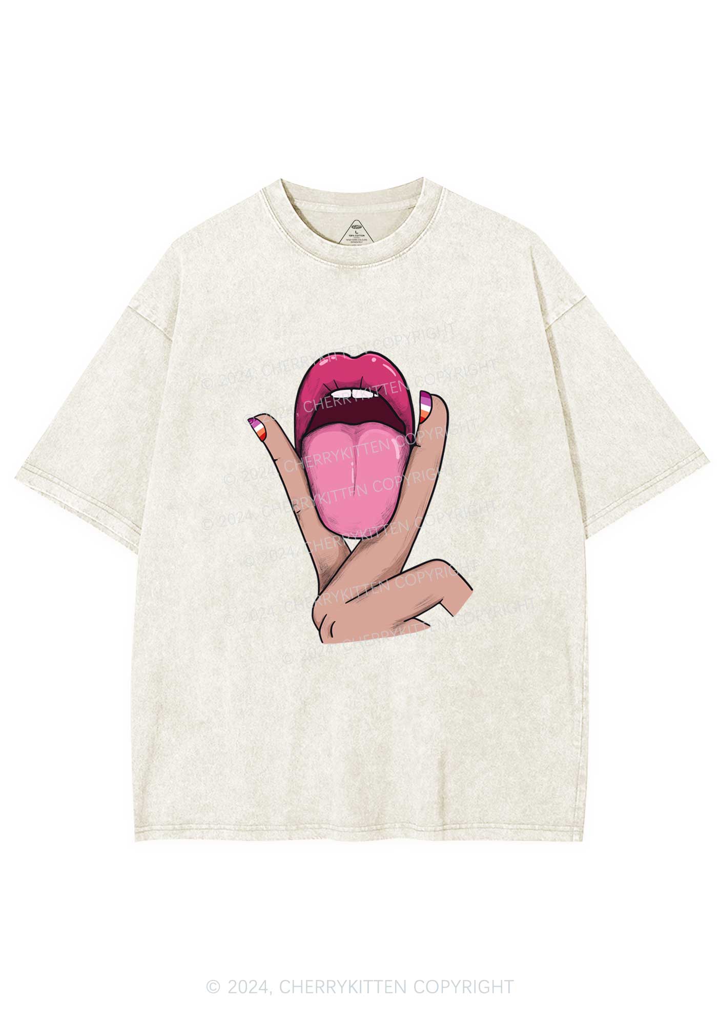 Lesbian Kissing Y2K Washed Tee Cherrykitten - Image 4