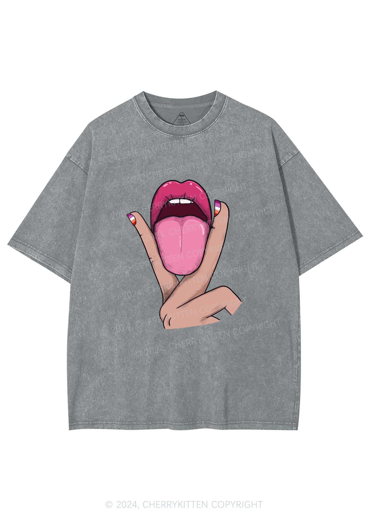 Lesbian Kissing Y2K Washed Tee Cherrykitten - Image 6