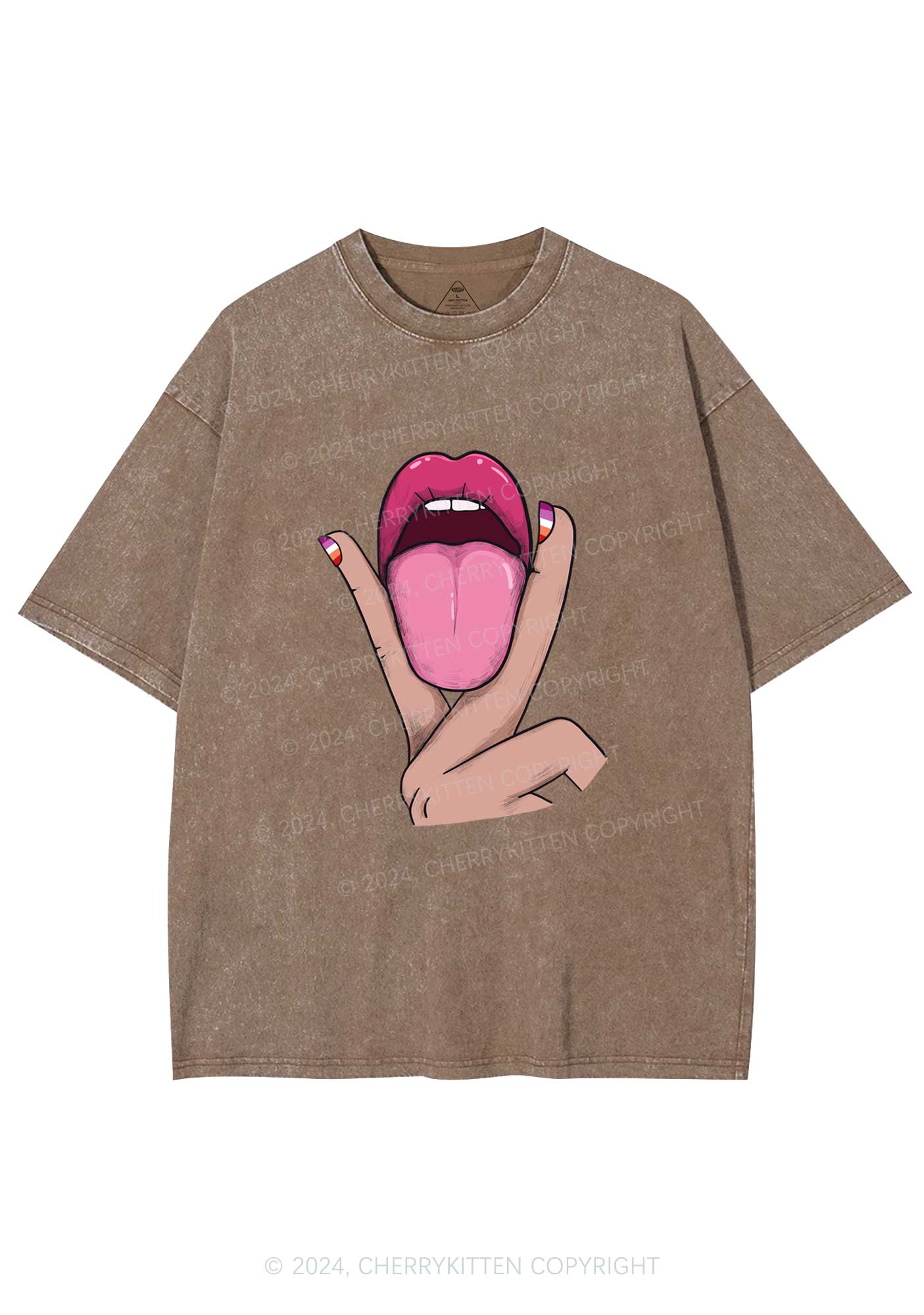 Lesbian Kissing Y2K Washed Tee Cherrykitten - Image 7