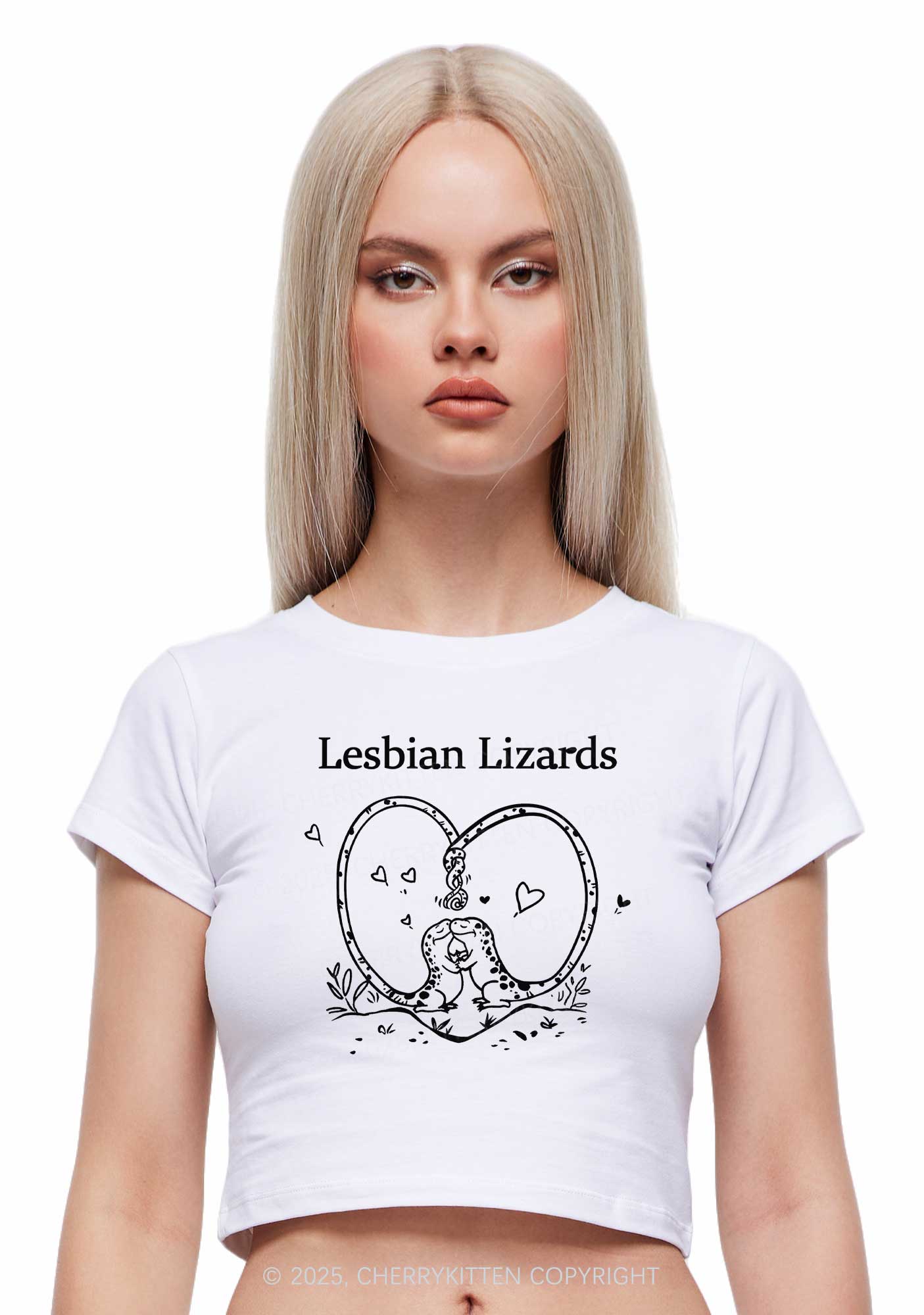 Lesbian Lizards Y2K Baby Tee Cherrykitten - Image 2