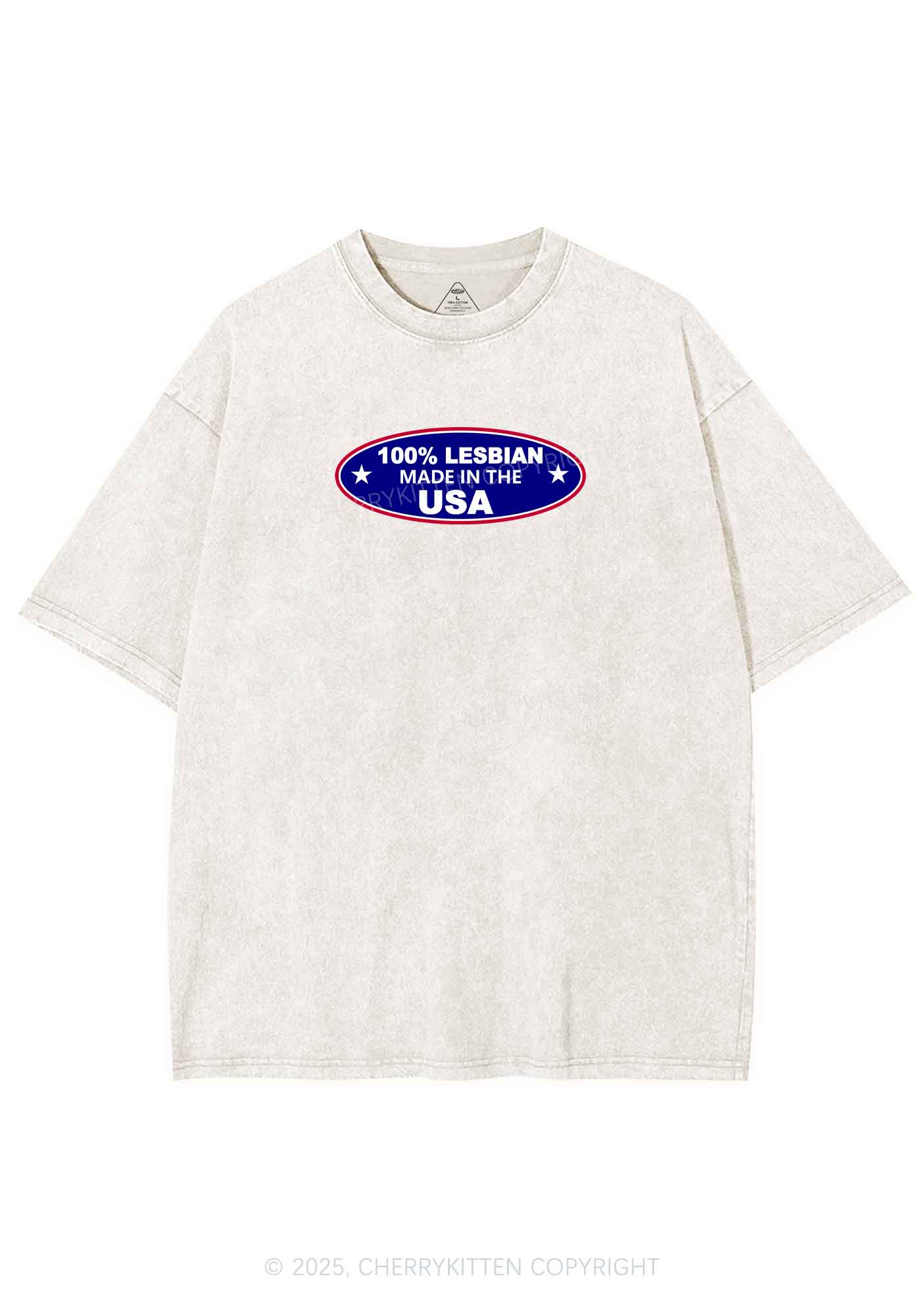 Lesbian Made In USA Y2K Shirts Washed Tee Cherrykitten - Image 4