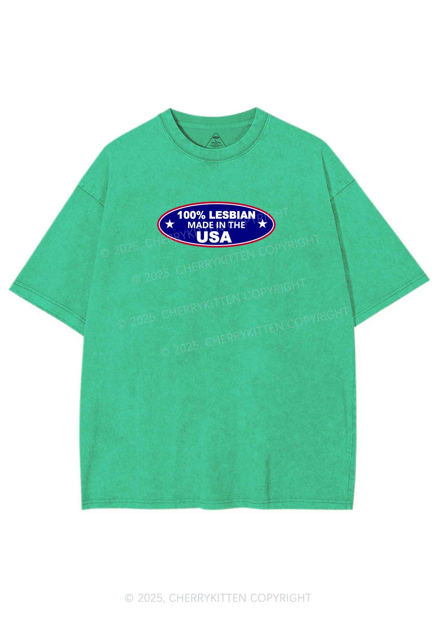 Lesbian Made In USA Y2K Shirts Washed Tee Cherrykitten - Image 6