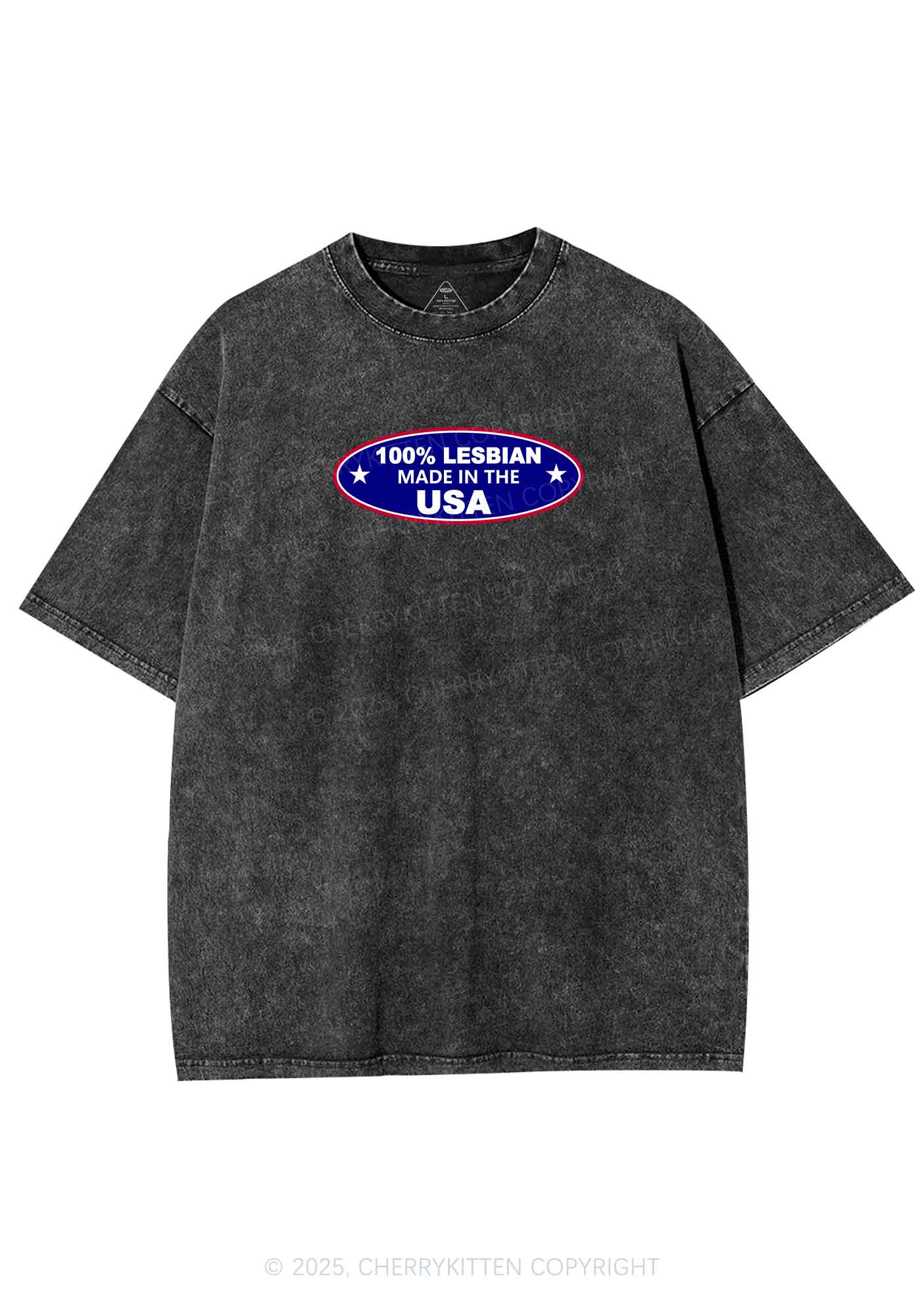 Lesbian Made In USA Y2K Shirts Washed Tee Cherrykitten - Image 3