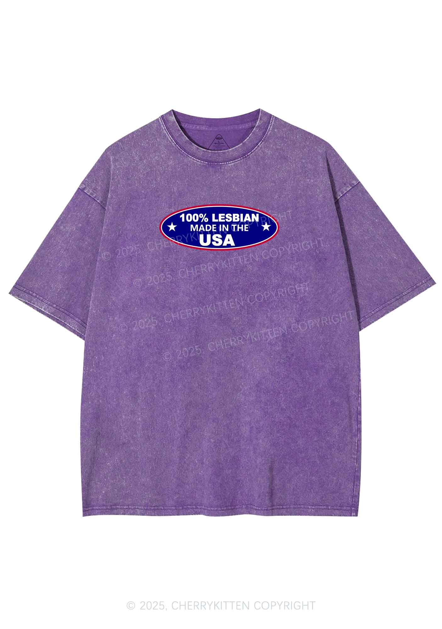 Lesbian Made In USA Y2K Shirts Washed Tee Cherrykitten - Image 5