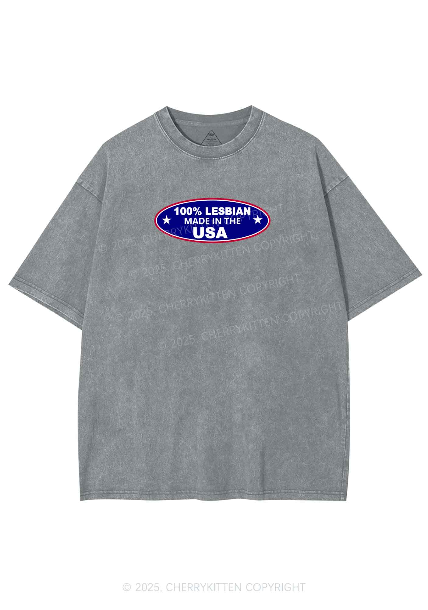 Lesbian Made In USA Y2K Shirts Washed Tee Cherrykitten - Image 7