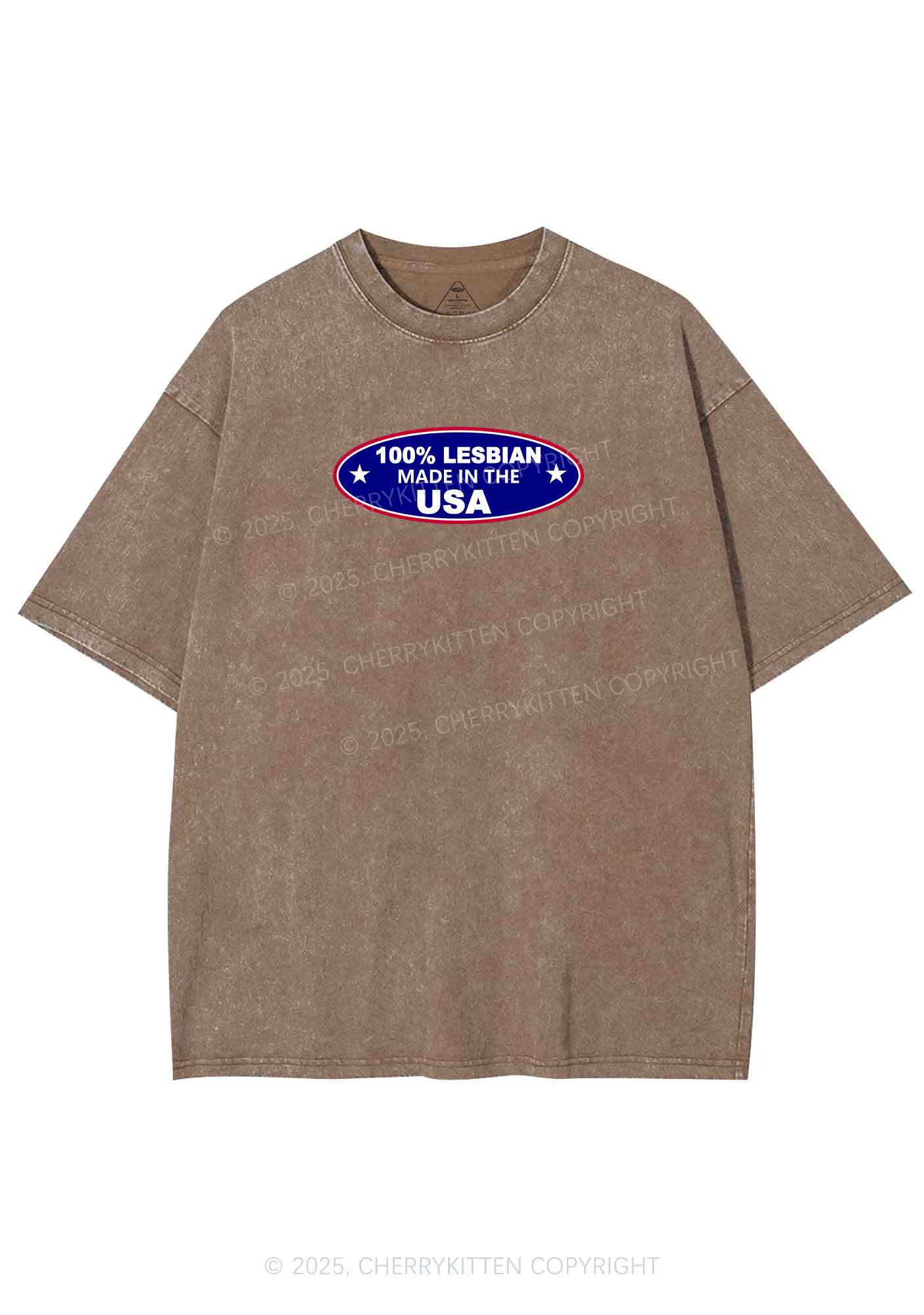 Lesbian Made In USA Y2K Shirts Washed Tee Cherrykitten - Image 8