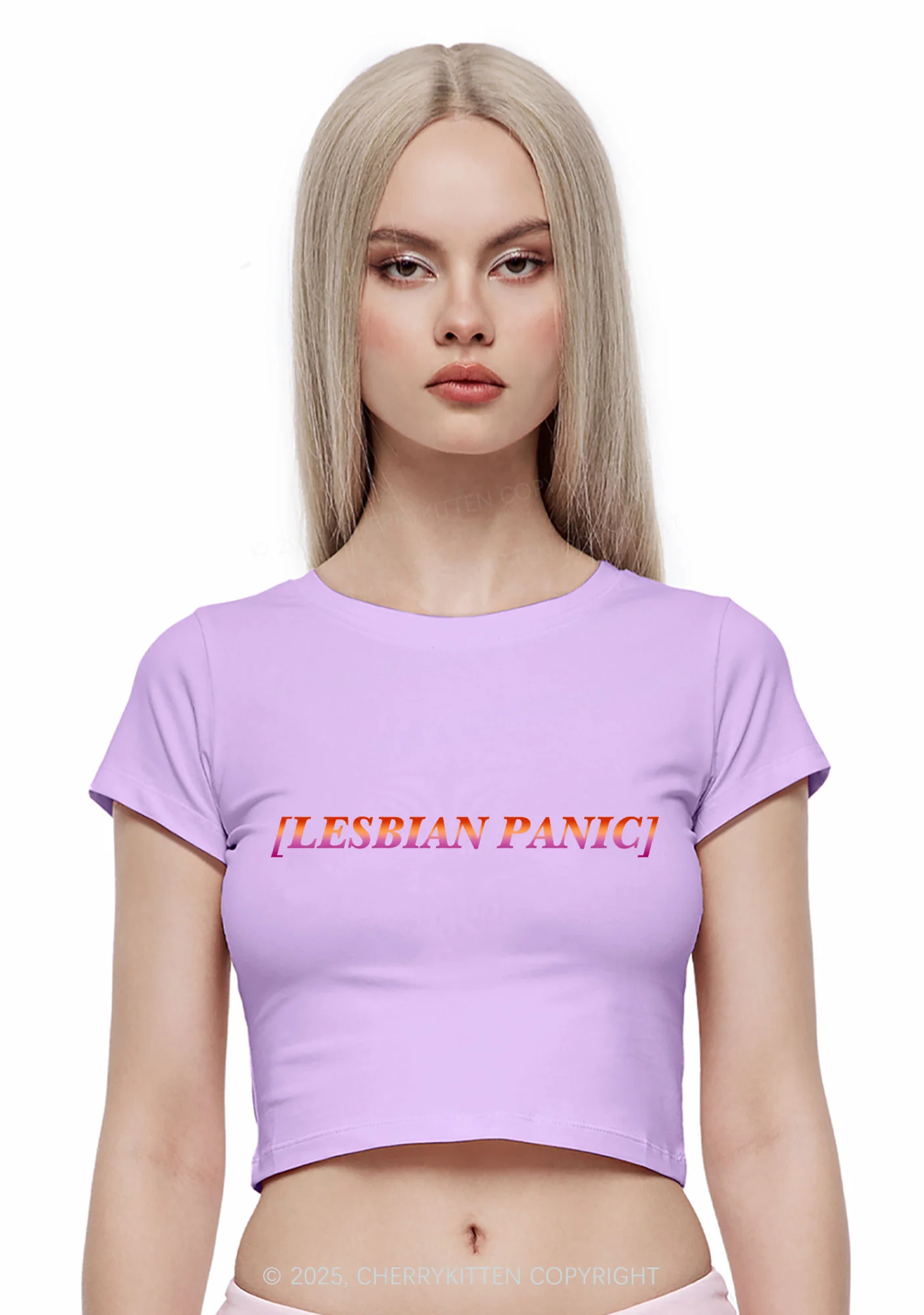 Lesbian Panic Pride Y2K Baby Tee Cherrykitten - Image 2