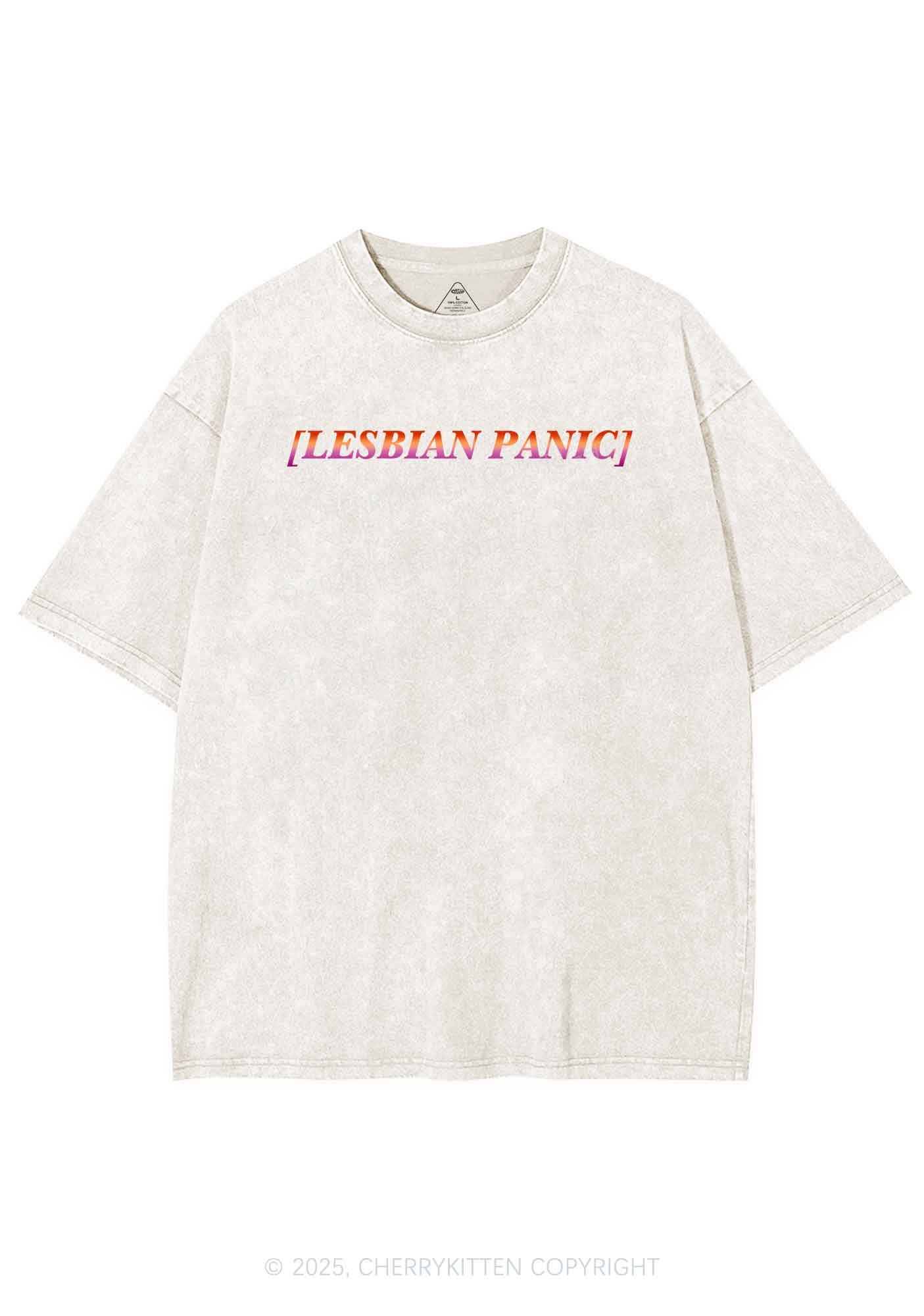 Lesbian Panic Pride Y2K Shirts Washed Tee Cherrykitten - Image 3