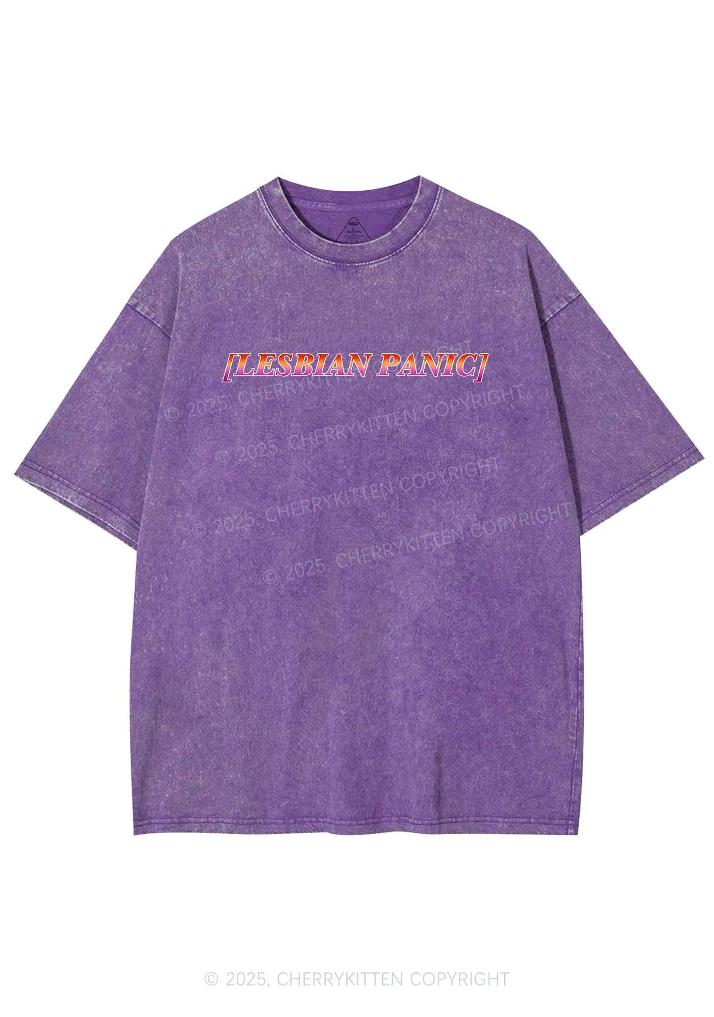 Lesbian Panic Pride Y2K Shirts Washed Tee Cherrykitten - Image 5