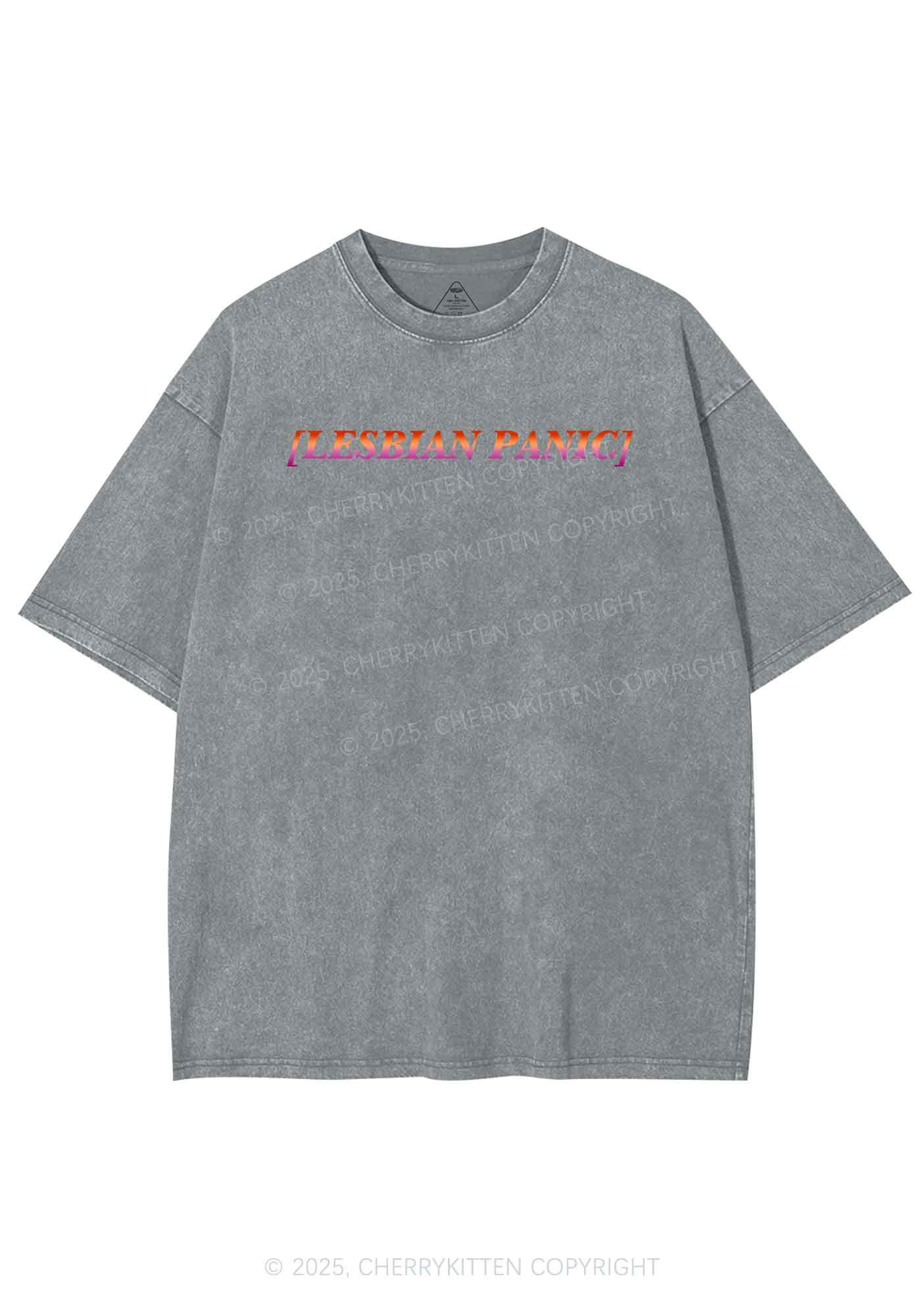Lesbian Panic Pride Y2K Shirts Washed Tee Cherrykitten - Image 7