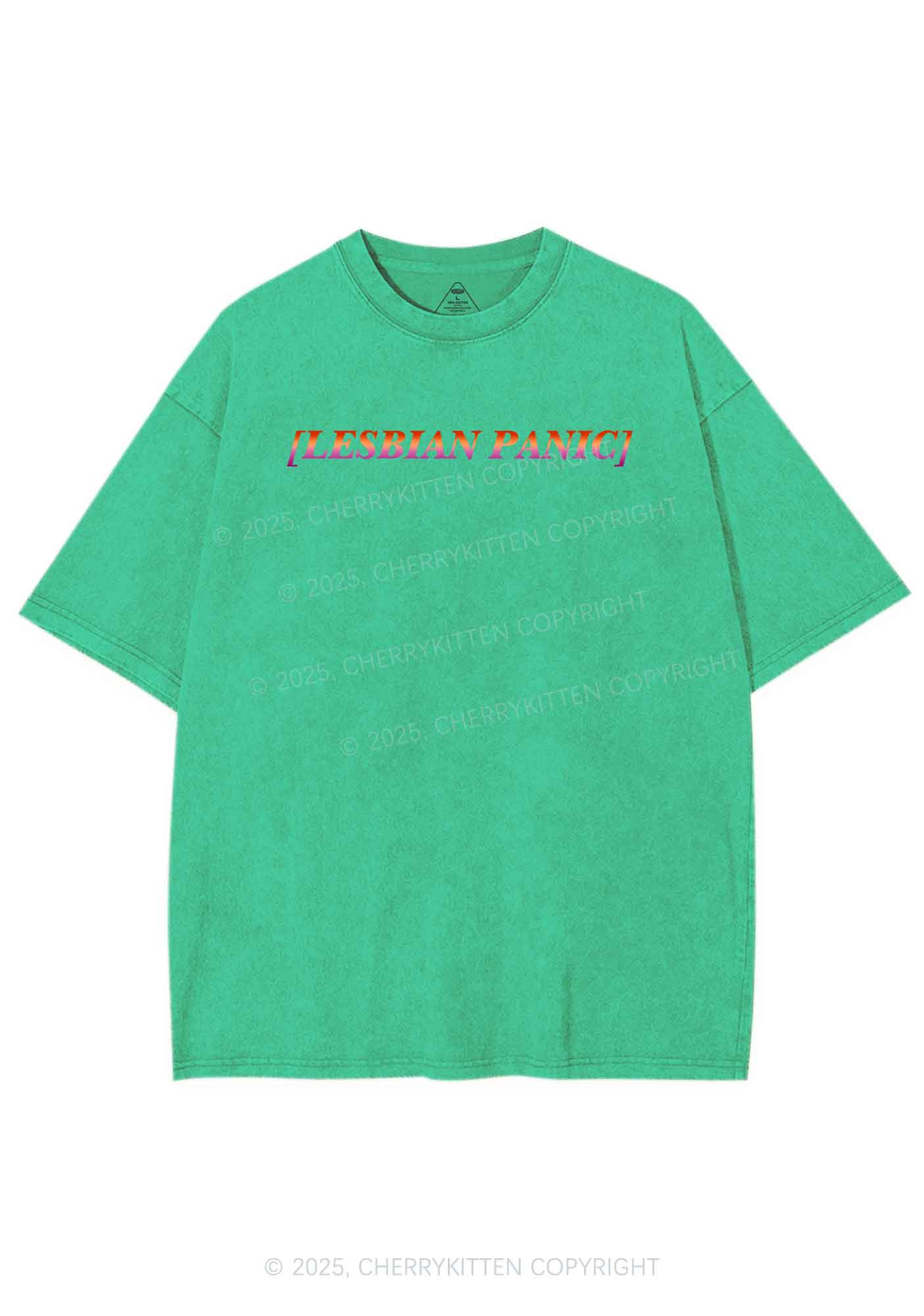 Lesbian Panic Pride Y2K Shirts Washed Tee Cherrykitten - Image 8