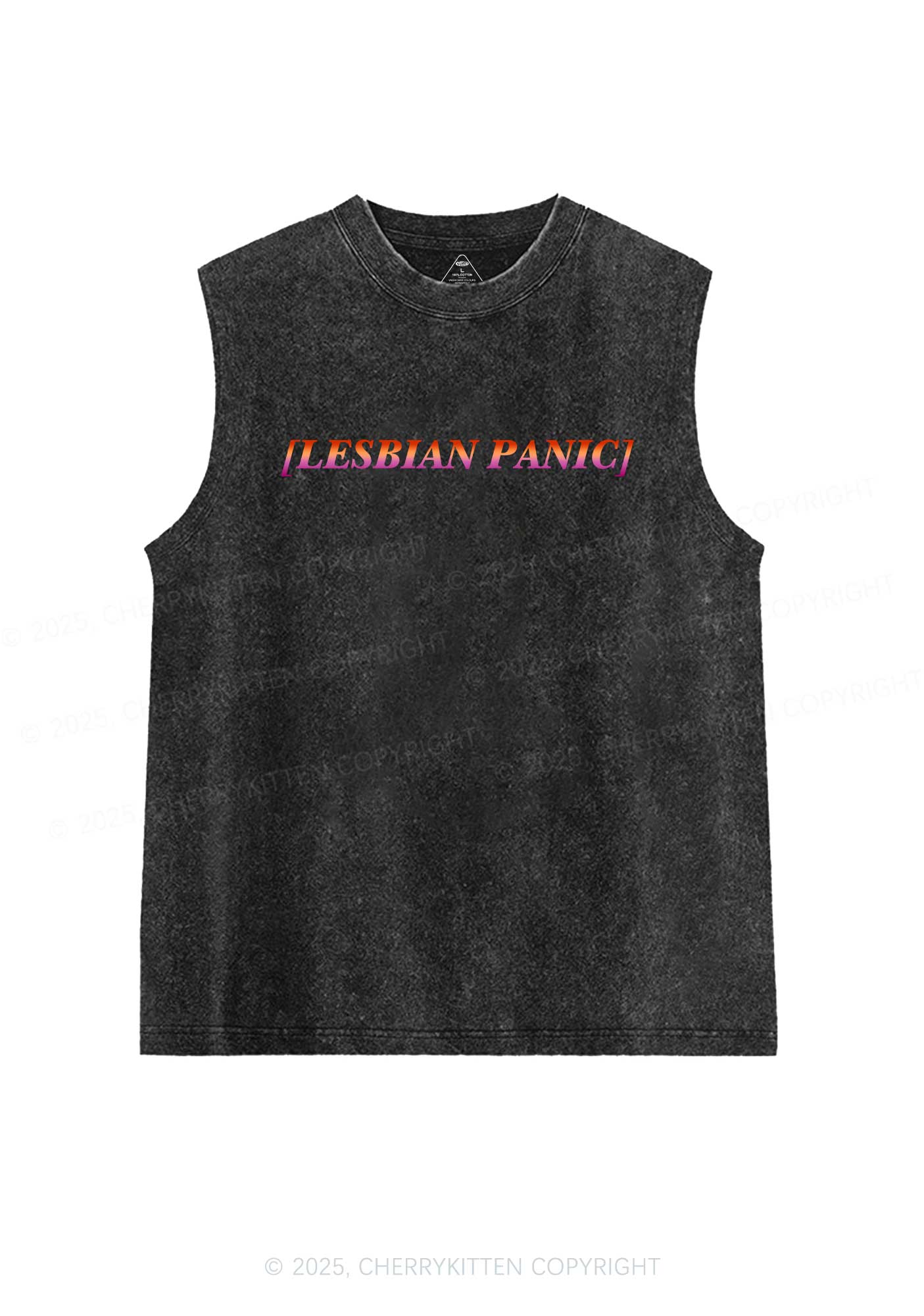 Lesbian Panic Pride Y2K Washed Muscle Tank Cherrykitten - Image 3