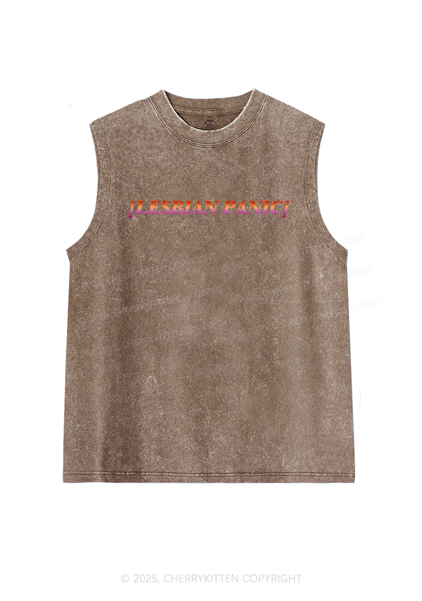 Lesbian Panic Pride Y2K Washed Muscle Tank Cherrykitten - Image 6