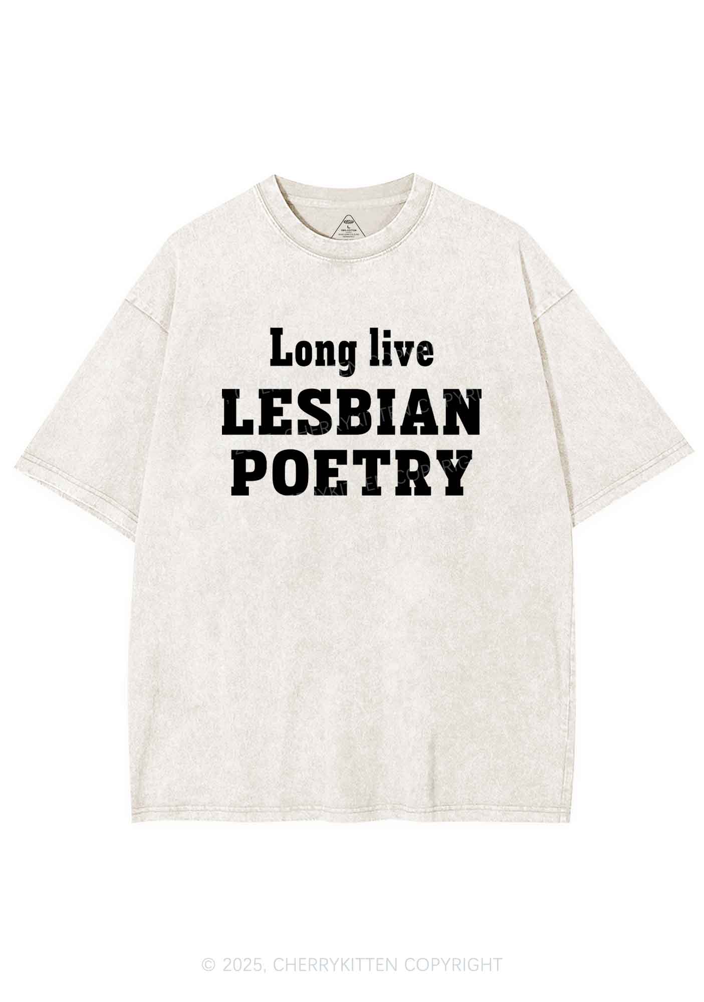 Lesbian Poetry Pride Y2K Shirts Washed Tee Cherrykitten - Image 5