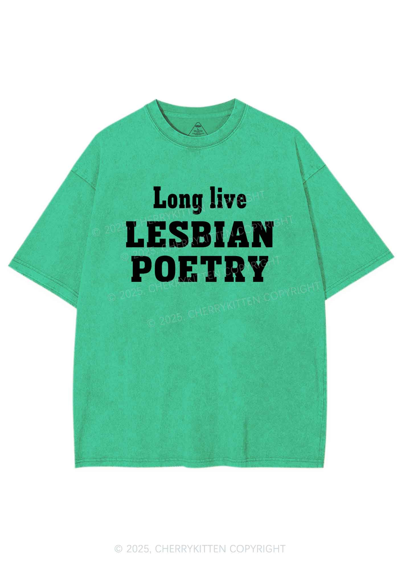 Lesbian Poetry Pride Y2K Shirts Washed Tee Cherrykitten - Image 7