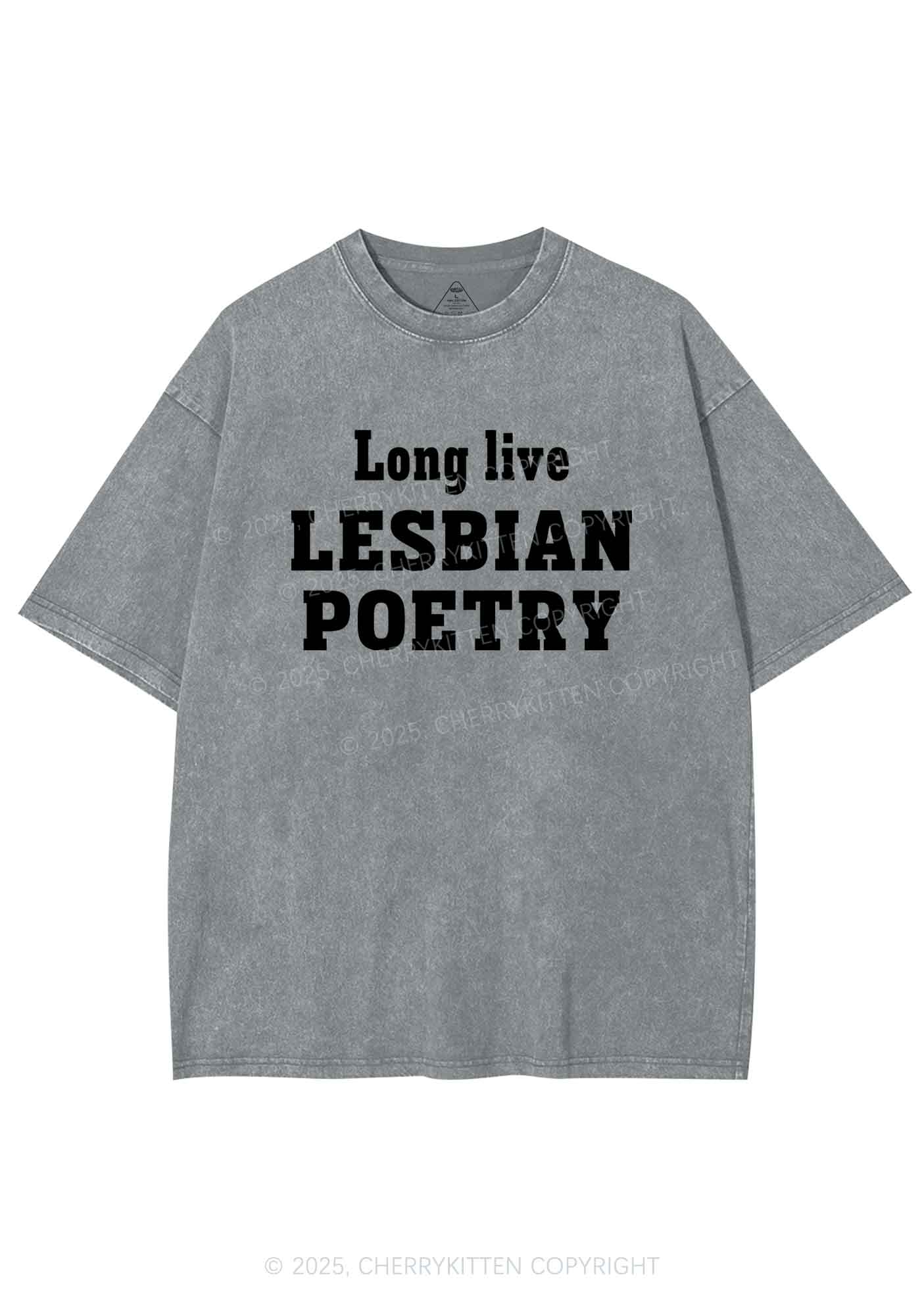 Lesbian Poetry Pride Y2K Shirts Washed Tee Cherrykitten - Image 8