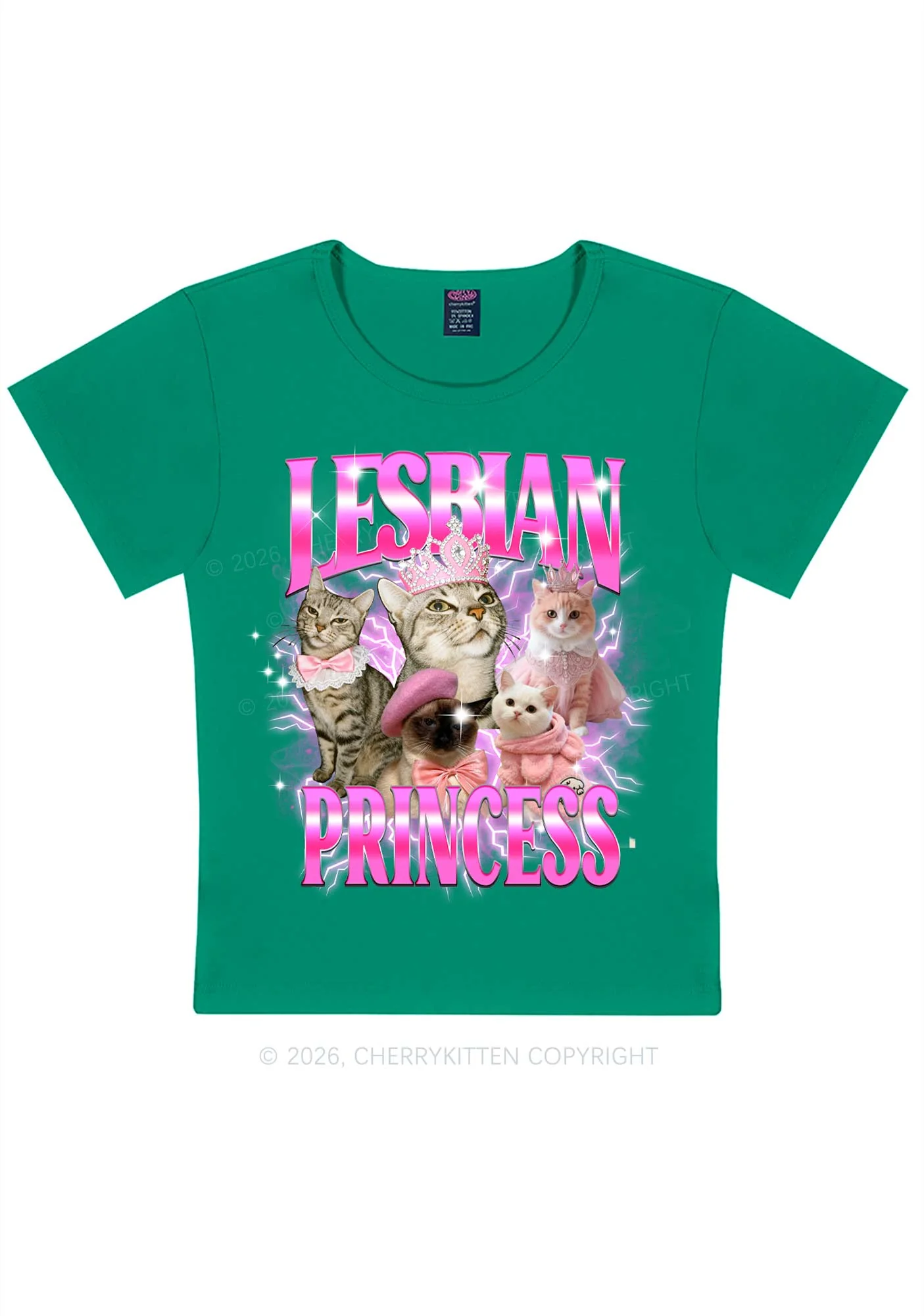 Lesbian Princess Cats Y2K Baby Tee Cherrykitten - Image 10