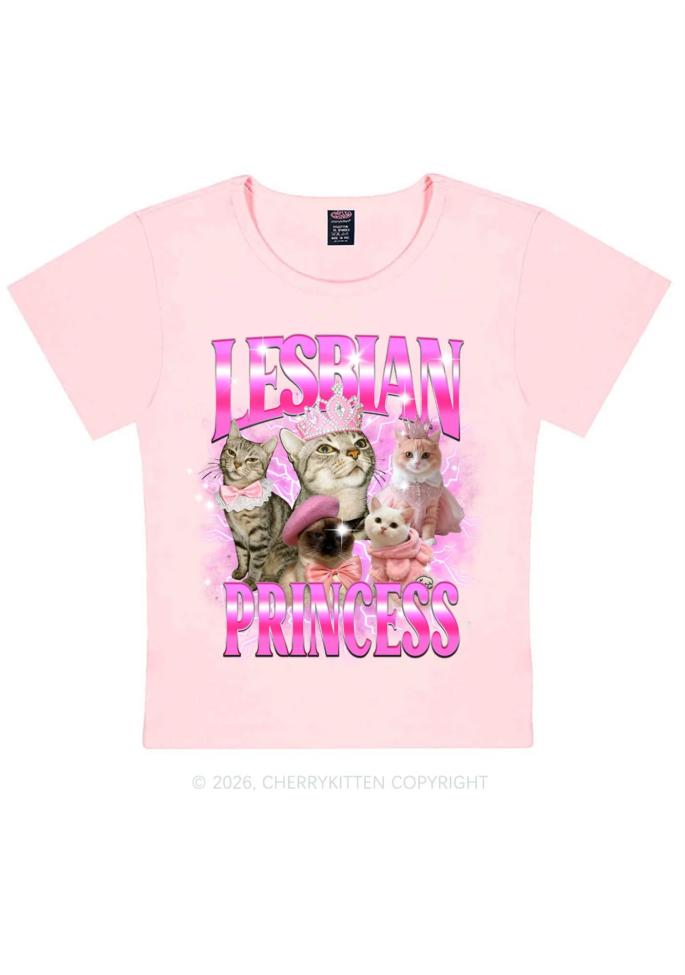 Lesbian Princess Cats Y2K Baby Tee Cherrykitten - Image 11