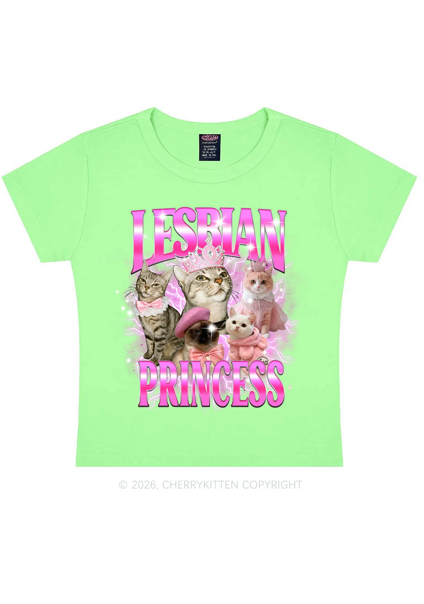 Lesbian Princess Cats Y2K Baby Tee Cherrykitten - Image 12