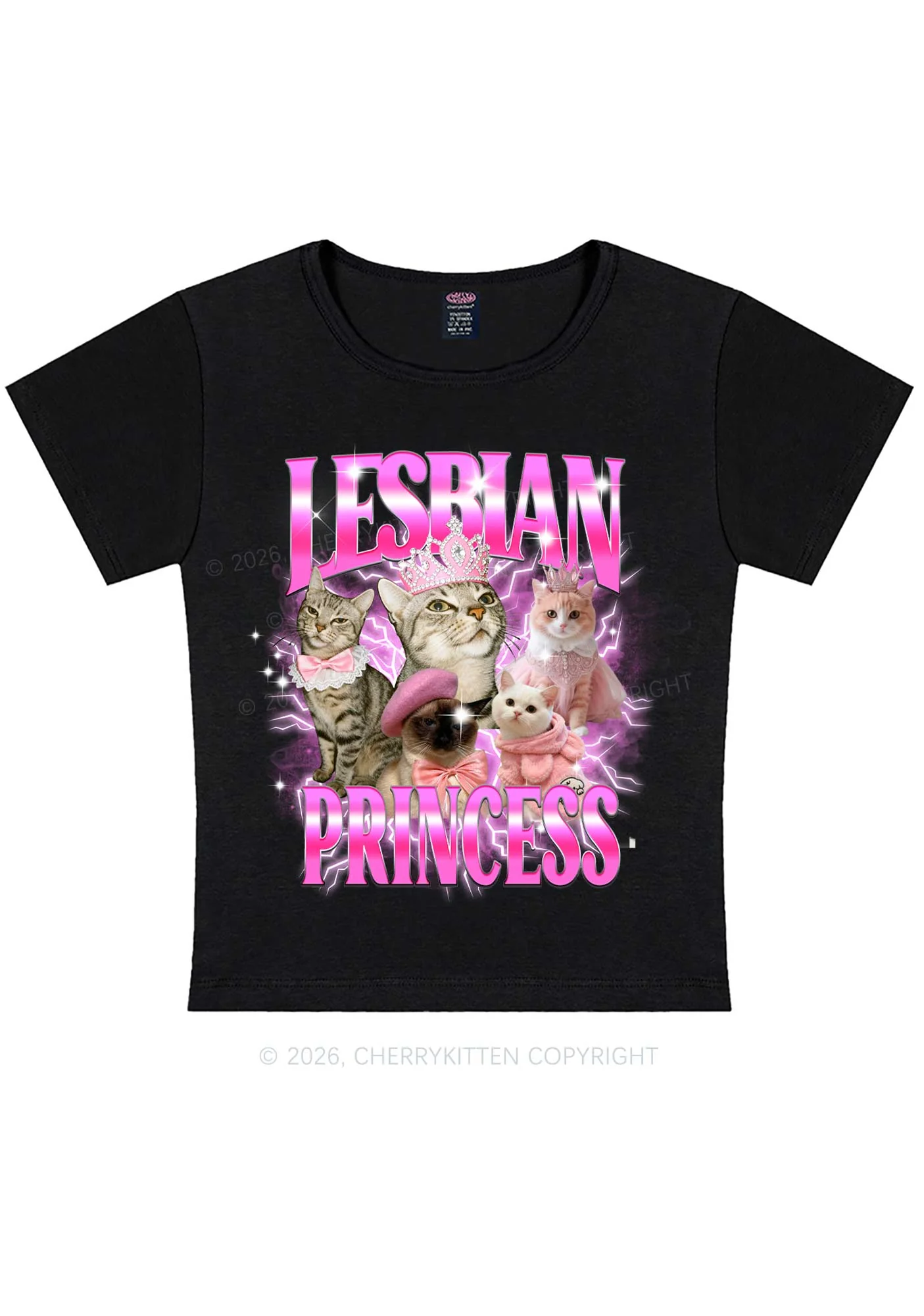 Lesbian Princess Cats Y2K Baby Tee Cherrykitten - Image 3